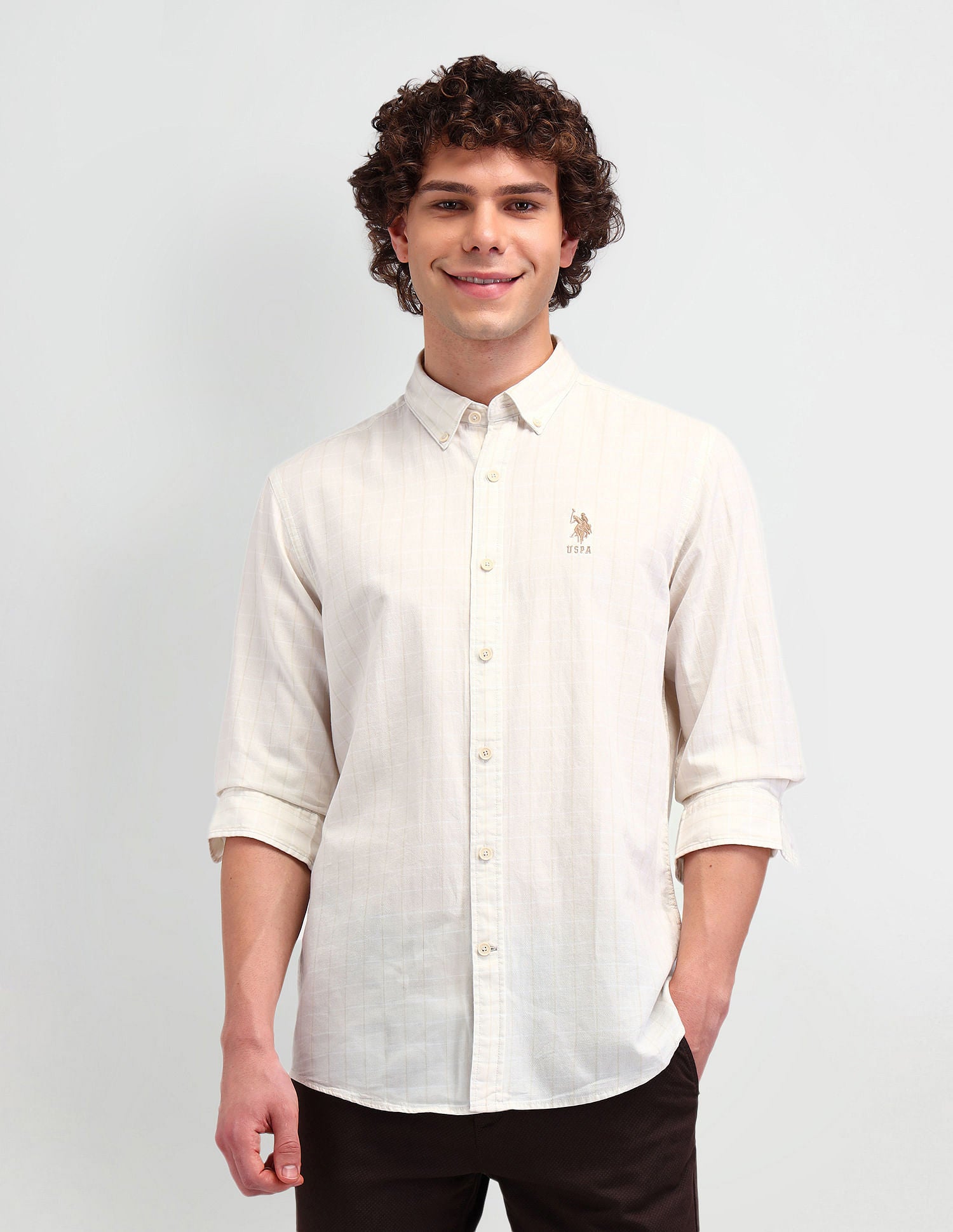 Slim Fit Button Down Shirt Ivory - U.S. Polo Assn. India | Large