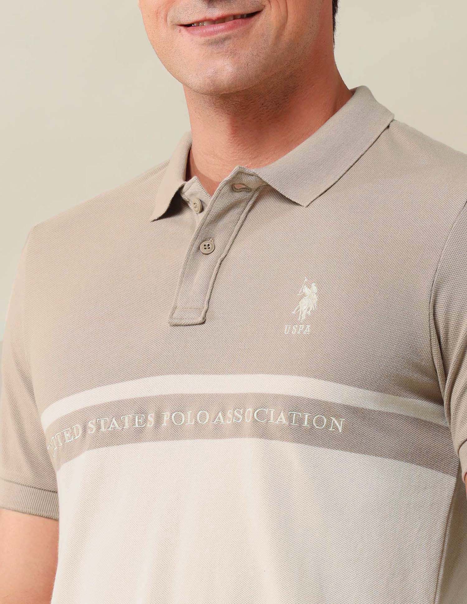 Colourblocked Slim Fit Polo Shirt Light Brown - U.S. Polo Assn. India | Large