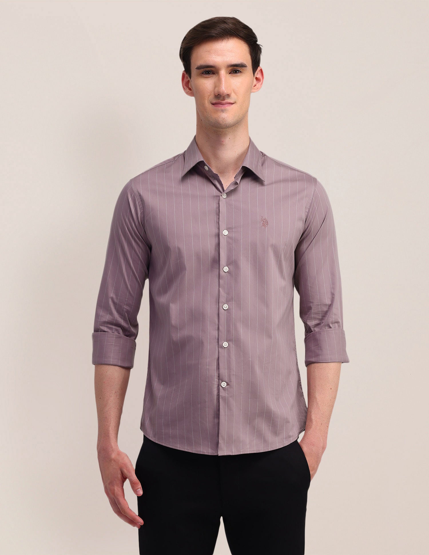 Vertical Striped Regular Fit Shirt Pink - U.S. POLO ASSN. | Large