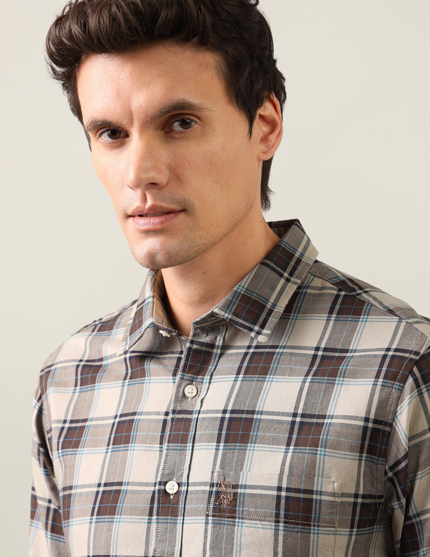 Grid Tattersall Checked Regular Fit Shirt Brown - U.S. Polo Assn. India | Large