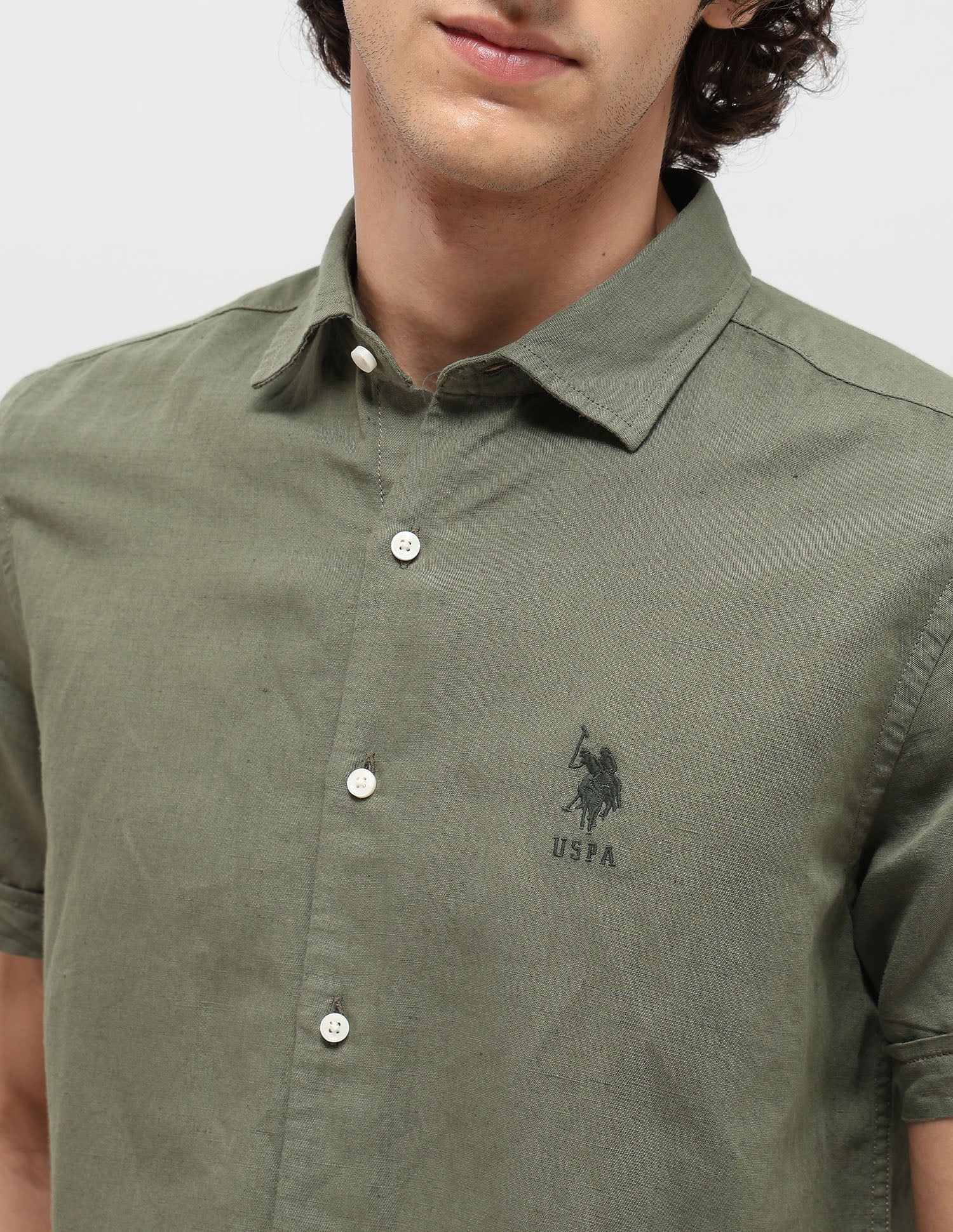 Solid Regular Fit Shirt Olive - U.S. Polo Assn. India | Large