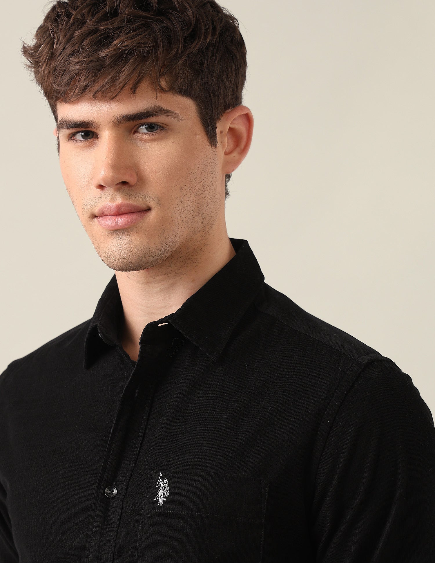 Corduroy Regular Fit Shirt Black - U.S. Polo Assn. India | Large