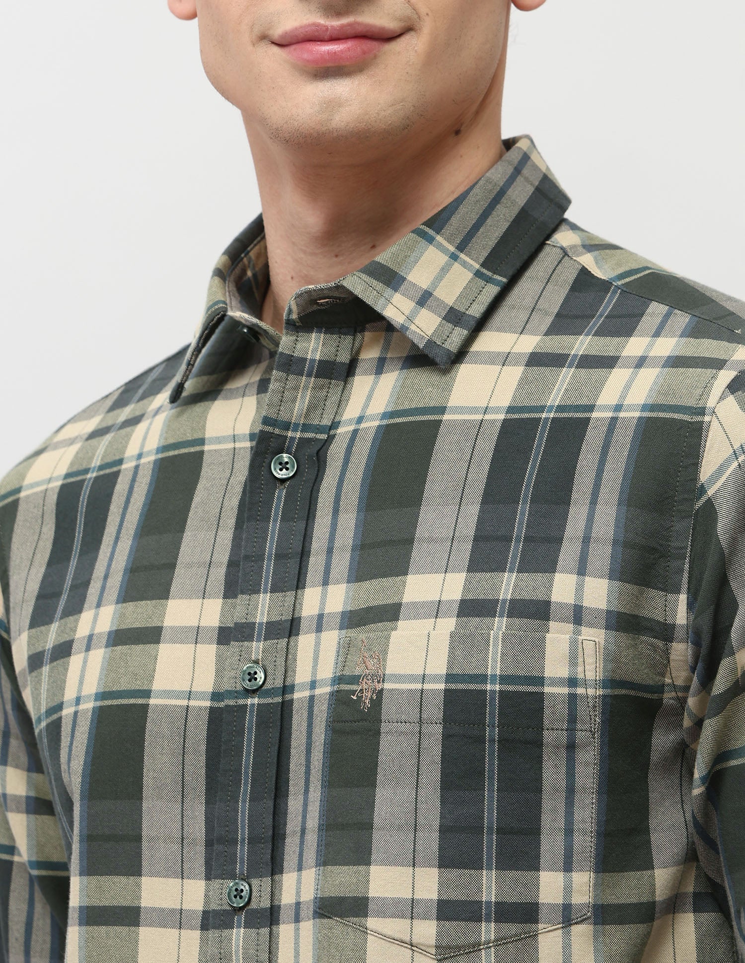 Plaid Checked Tailored Fit Shirt Olive - U.S. POLO ASSN. | Large