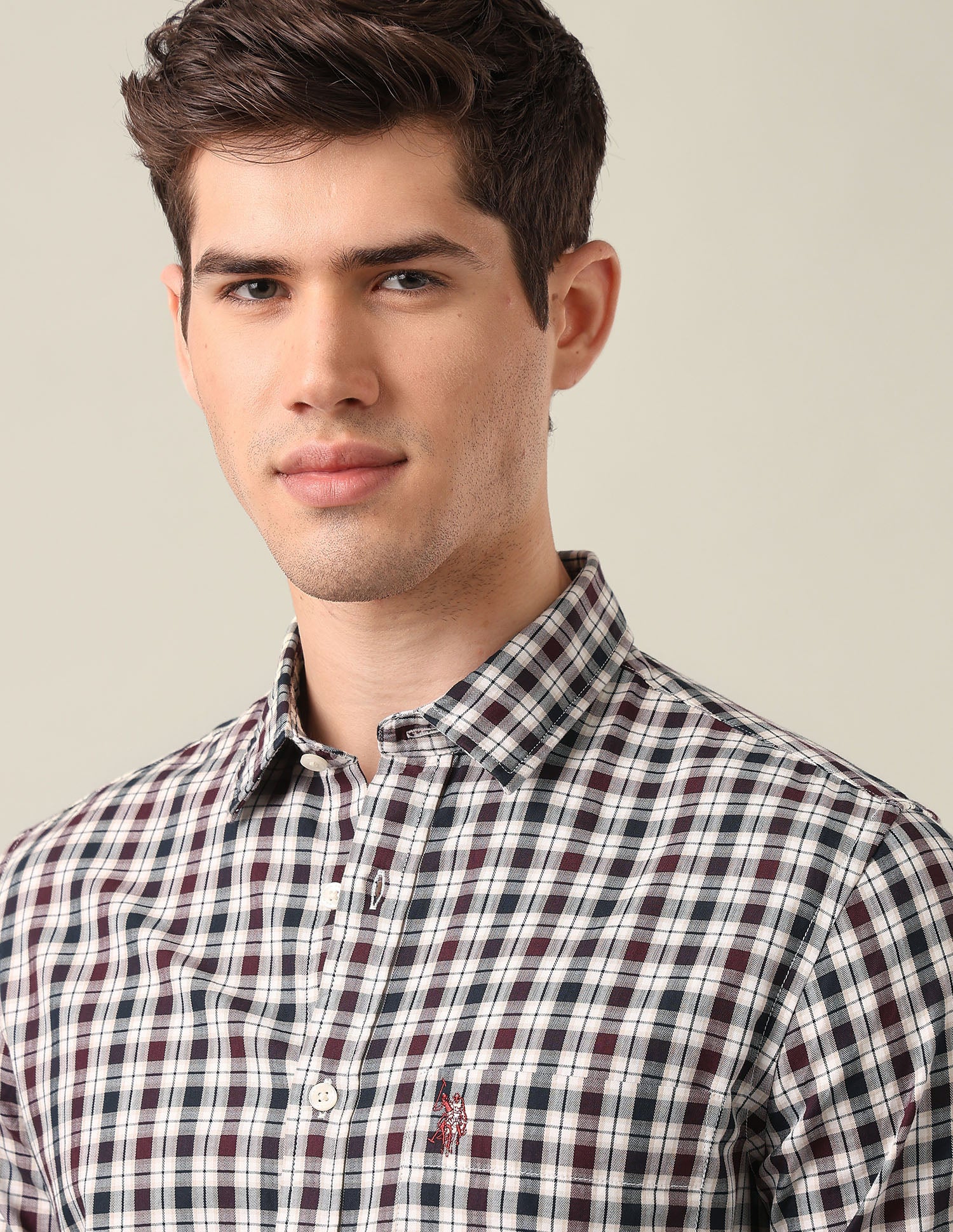 Grid Tattersall Checked Twill Shirt Burgundy - U.S. Polo Assn. India | Large