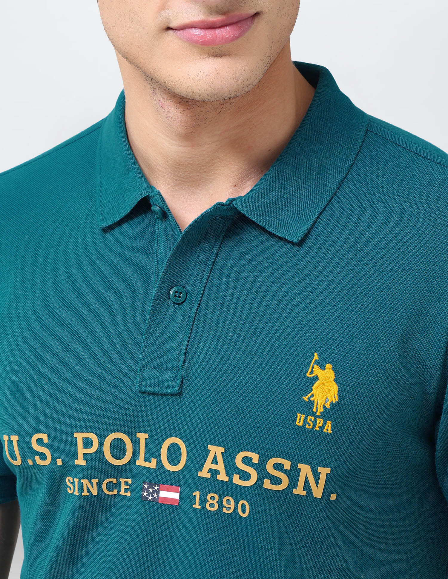 Brand Printed Regular Fit Polo Shirt Teal - U.S. Polo Assn. India | Large