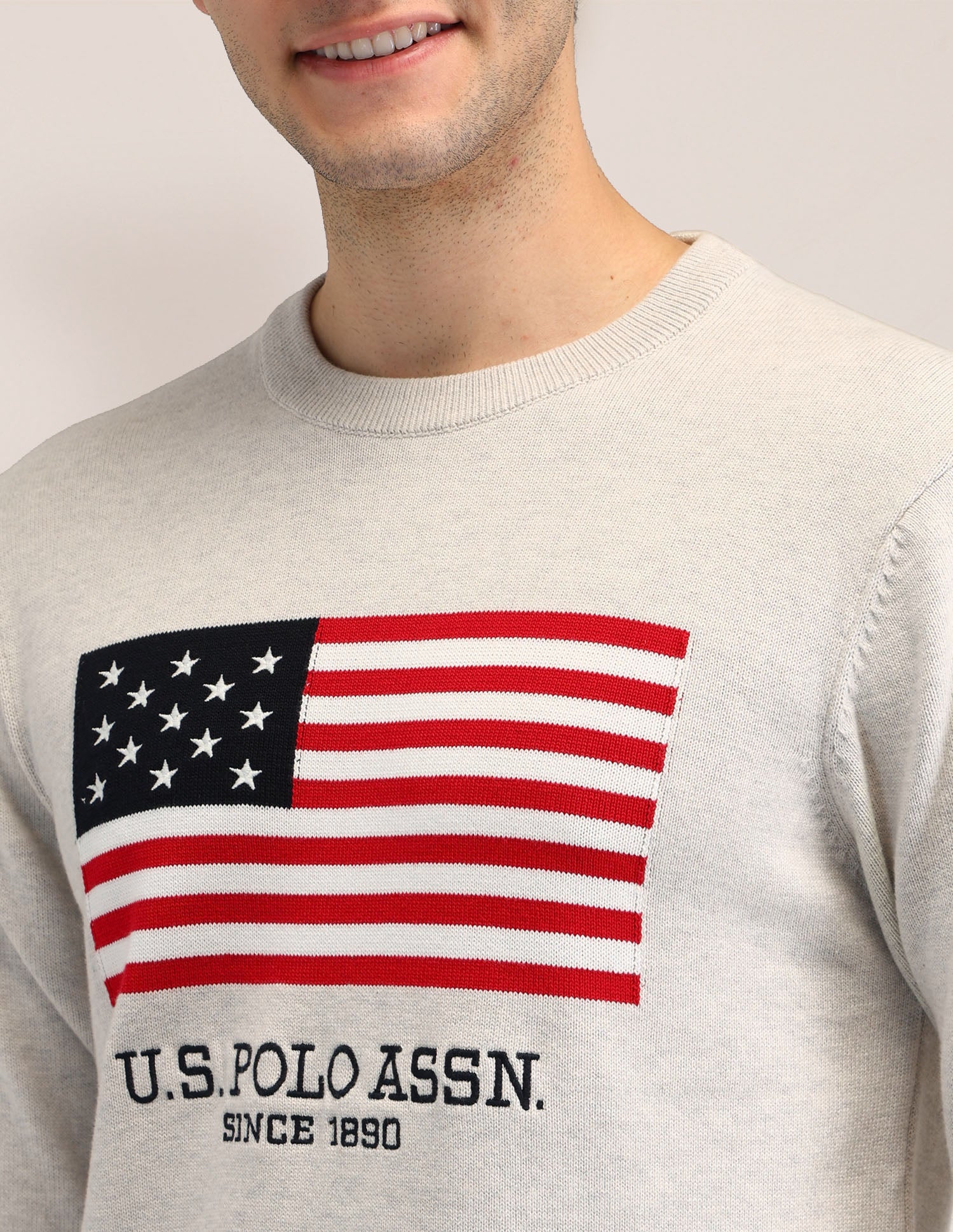 Brand Printed Regular Fit Sweater Off White - U.S. Polo Assn. India | Large