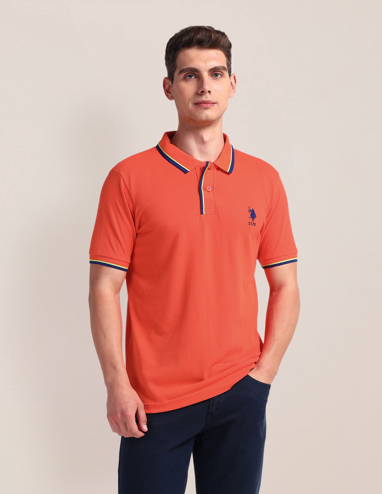 Tipped Collar Slim Polo Shirt Orange - U.S. Polo Assn. India | Large