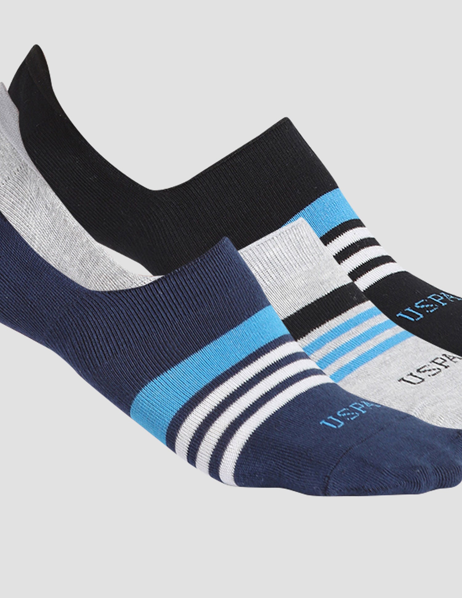 Silicone Grip No Show I646 Socks - Pack Of 3 Navy, Black and Grey - U.S. POLO ASSN. | Large