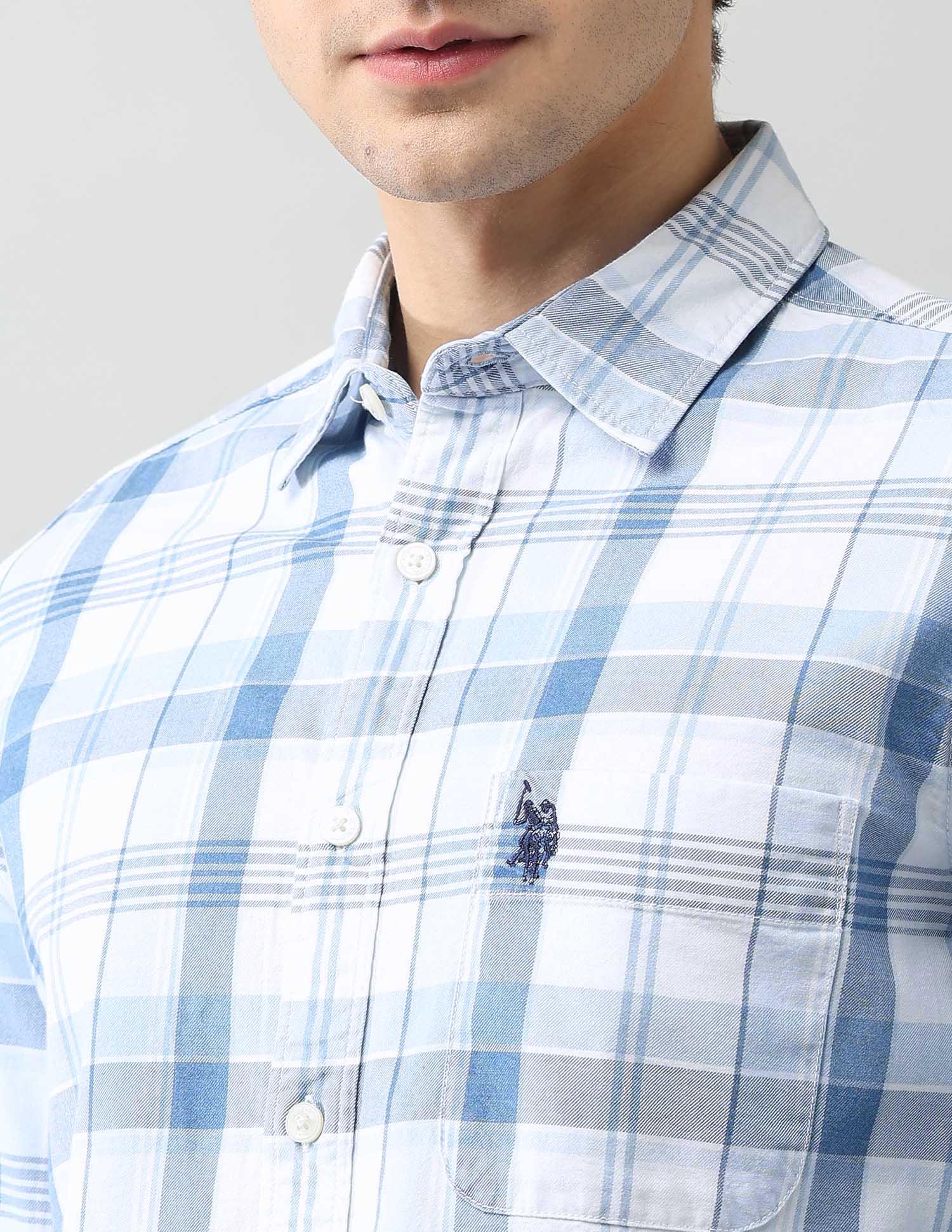 Plaid Checked Regular Fit Twill Shirt Indigo - U.S. Polo Assn. India | Large