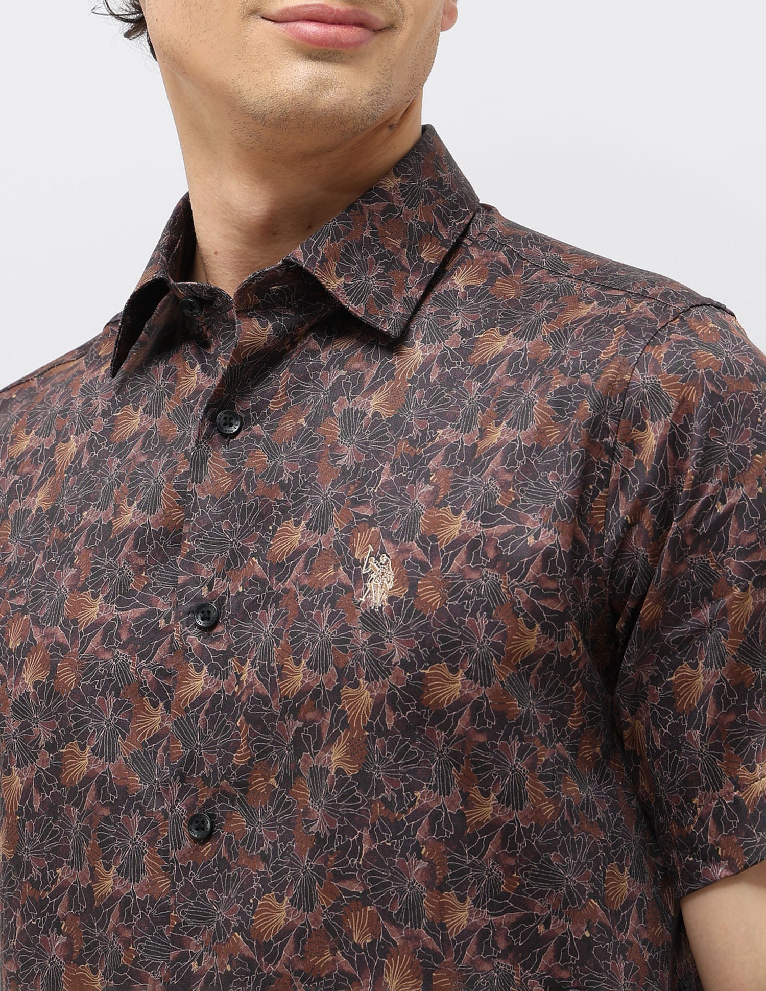 Floral Printed Tailored Fit Shirt Choco - U.S. POLO ASSN. | Large