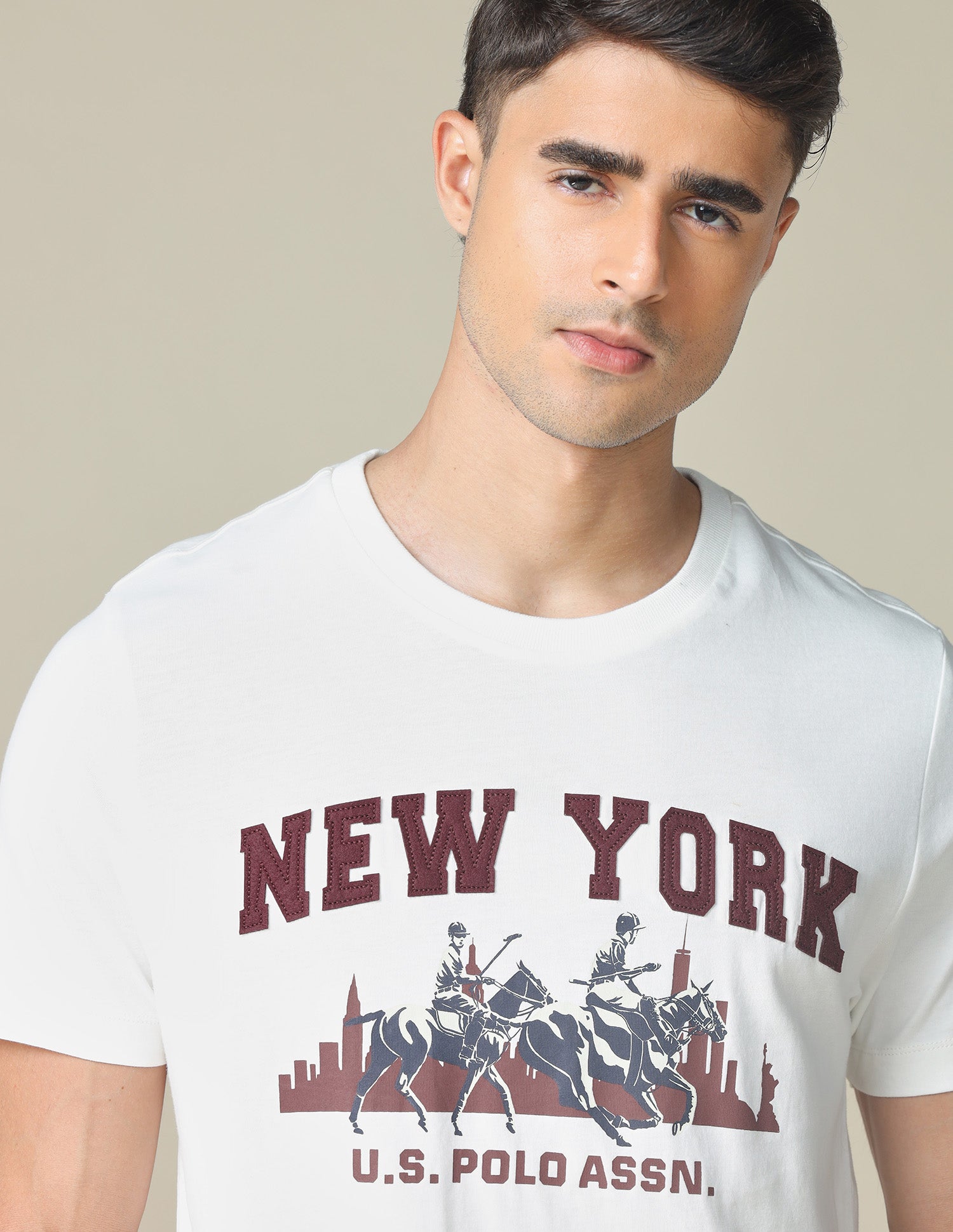 Pure Cotton Graphic Printed T- Shirt Ivory - U.S. POLO ASSN. | Large