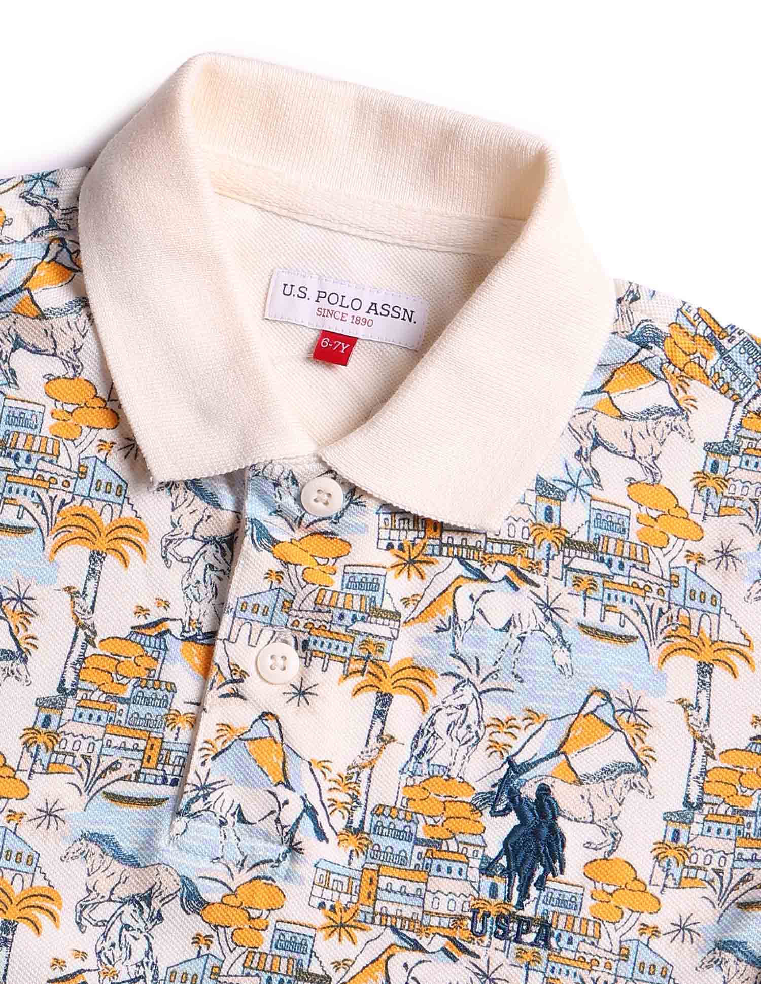 Boys All Over Printed Regular Fit Polo Shirt White - U.S. POLO ASSN. | Large