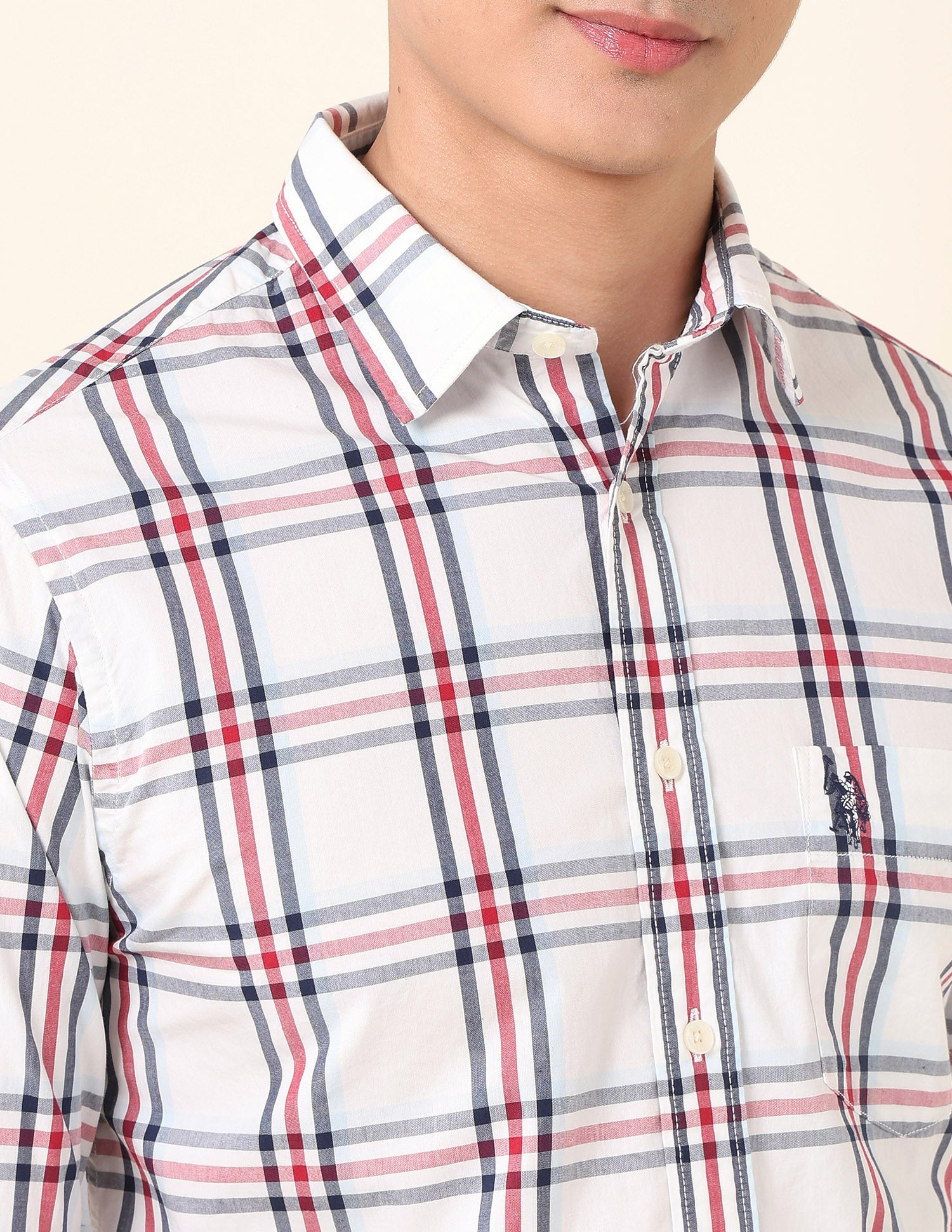 Pure Cotton Plaid Checked Shirt White - U.S. Polo Assn. India | Large