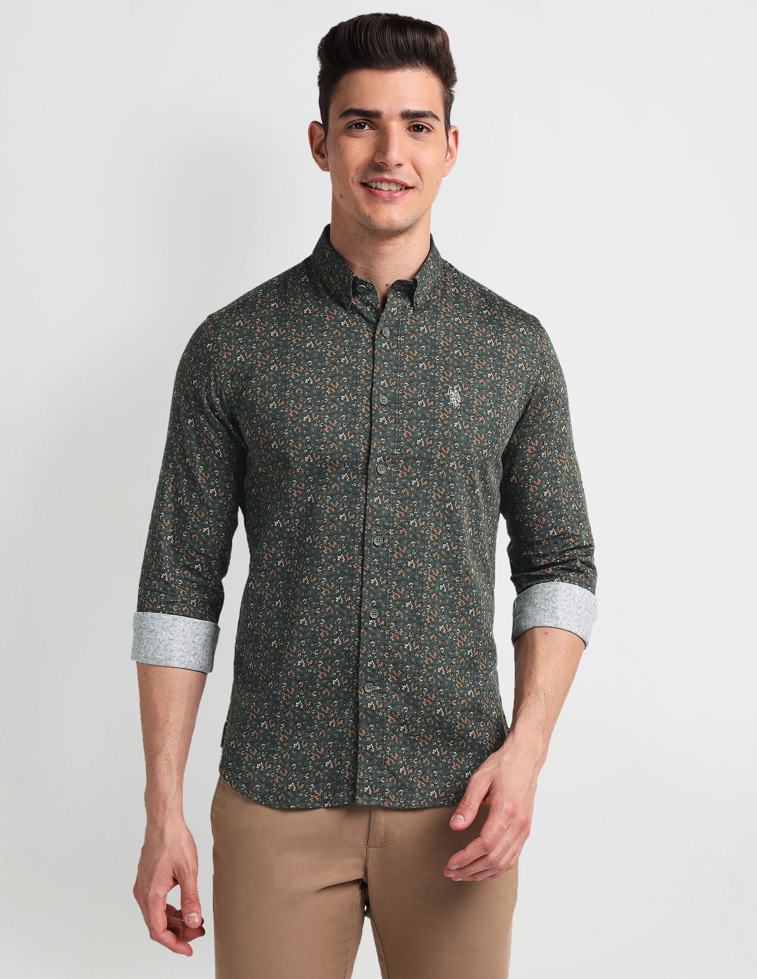 Slim Fit Floral Shirt Olive - U.S. Polo Assn. India | Large