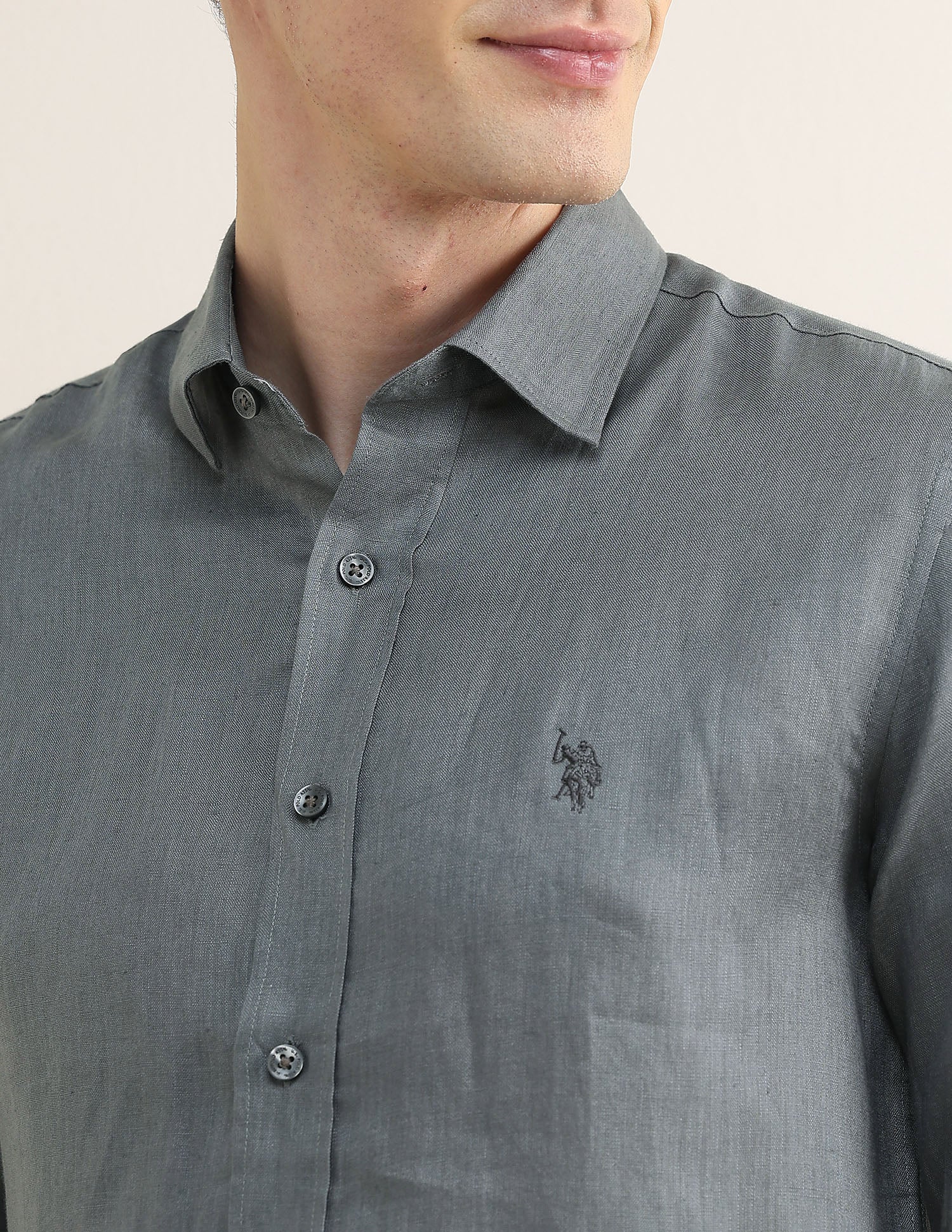 Solid Regular Fit Shirt Dark Grey - U.S. Polo Assn. India | Large