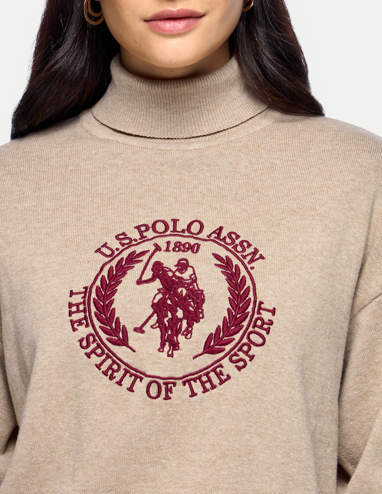 Brand Embroidered Relaxed Fit Sweater Beige - U.S. Polo Assn. India | Large