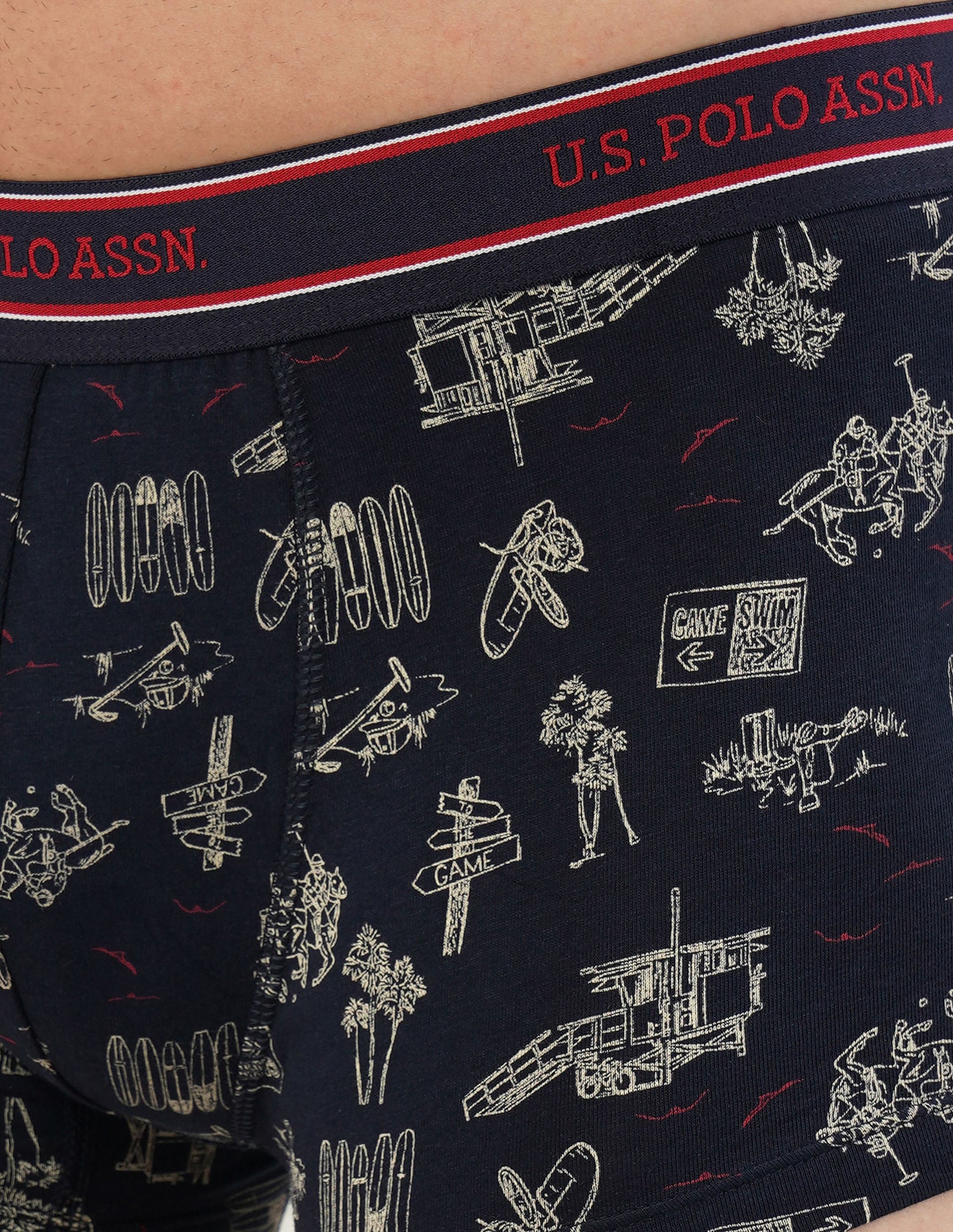 All Over Print Cotton Spandex I616 Trunks - Pack Of 2 Blue and Navy - U.S. POLO ASSN. | Large