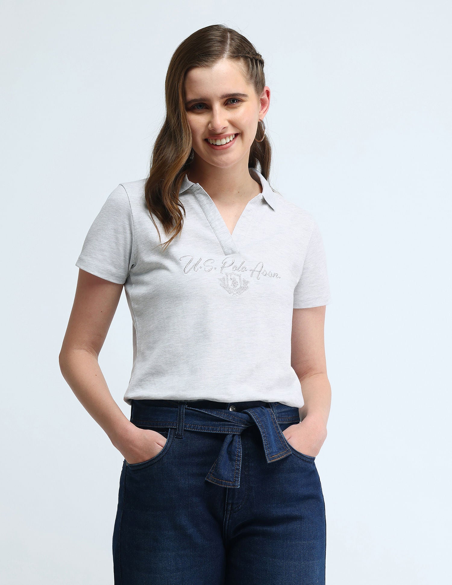 Brand Print Heathered Polo Shirt Grey - U.S. POLO ASSN. | Large