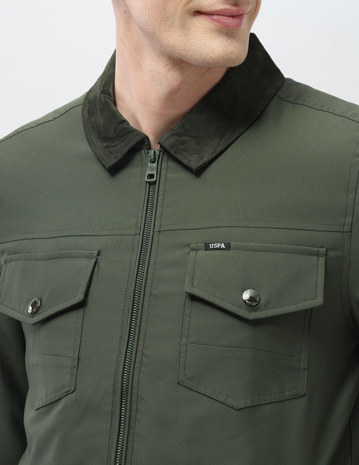Solid Regular Fit Jacket Olive - U.S. Polo Assn. India | Large