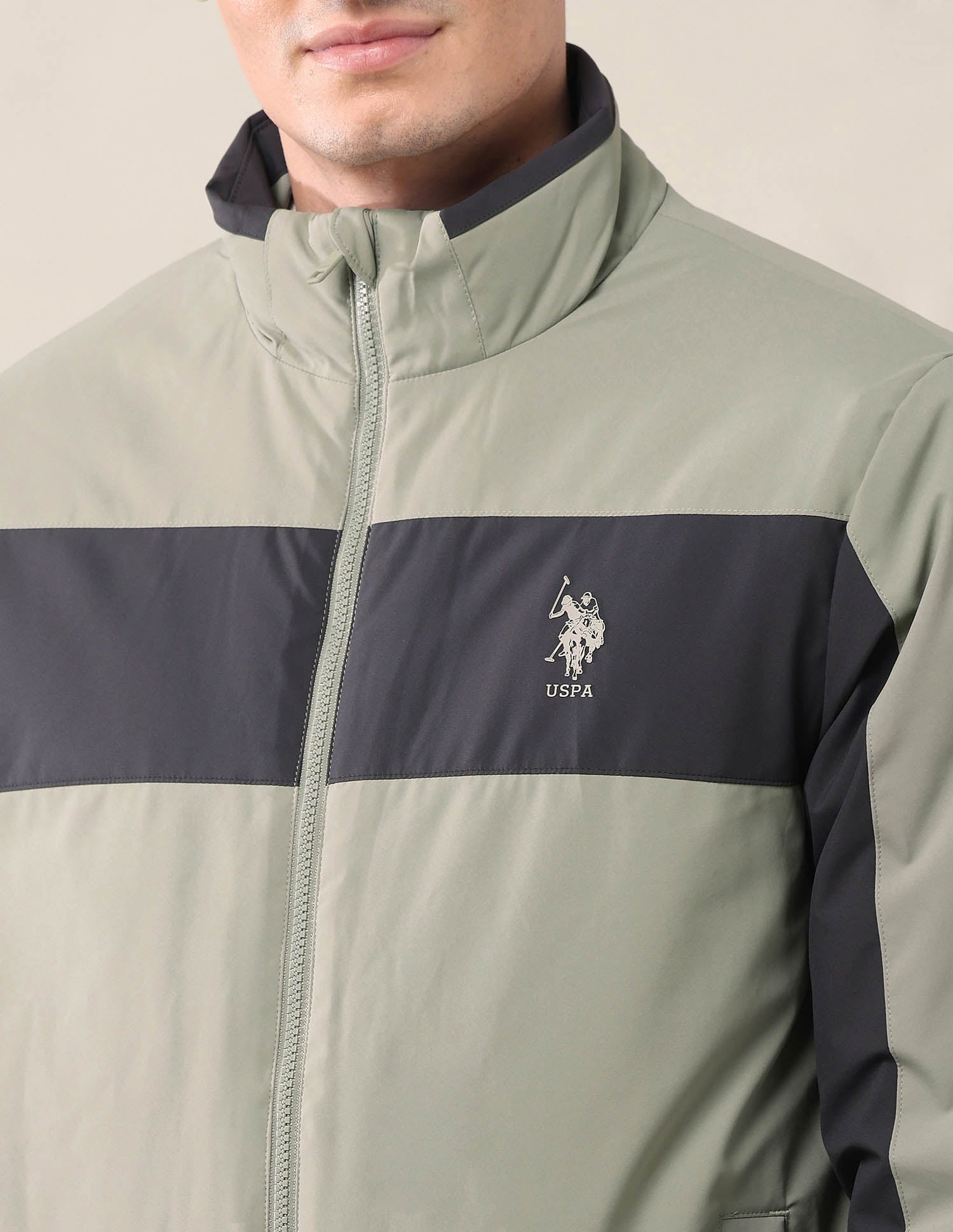 Colourblocked Regular Fit Jacket Green - U.S. Polo Assn. India | Large