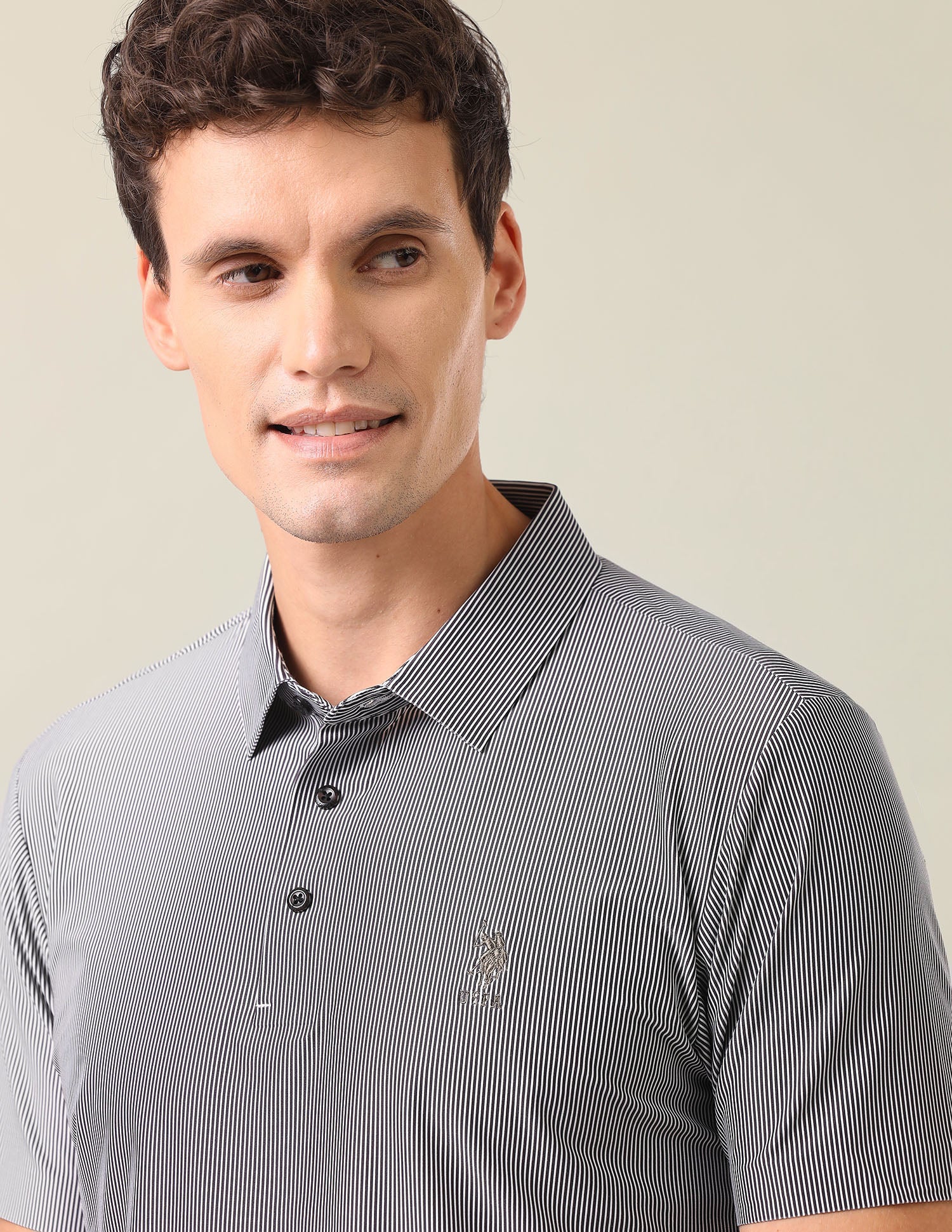 Vertical Striped Slim Fit Polo Shirt Black - U.S. Polo Assn. India | Large