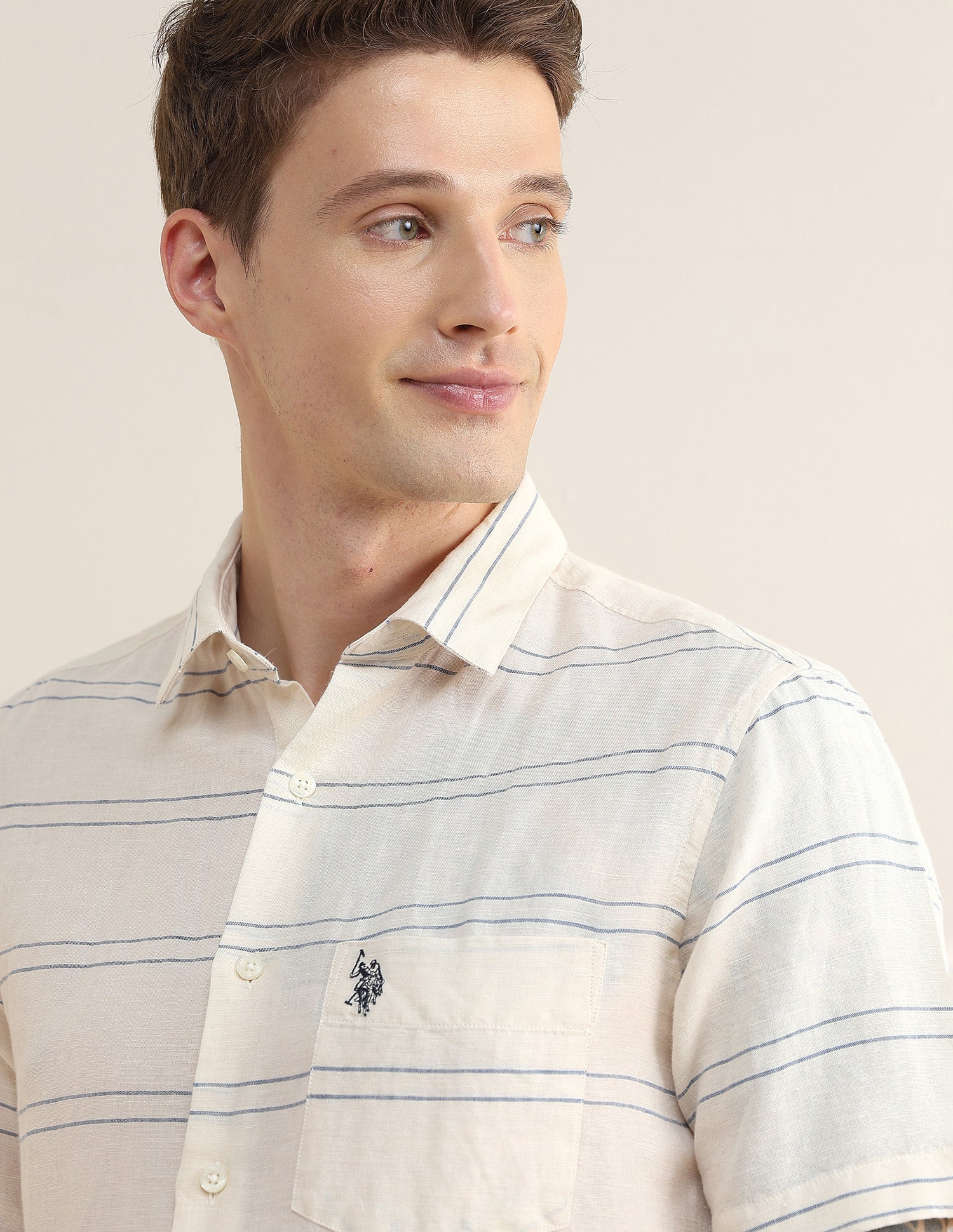 Horizontal Striped Regular Fit Shirt Ivory - U.S. Polo Assn. India | Large