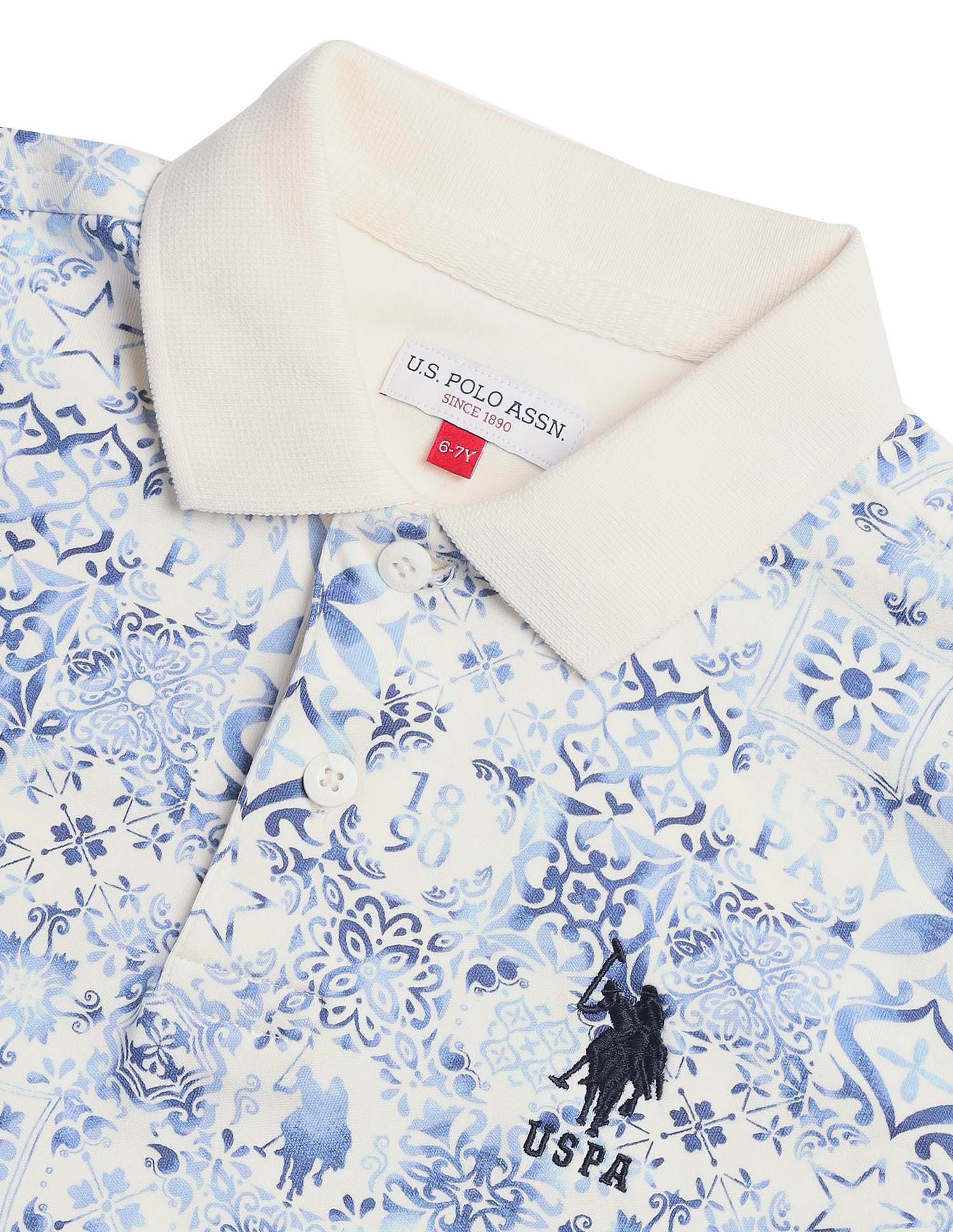 Boys All Over Printed Regular Fit Polo Shirt White - U.S. POLO ASSN. | Large