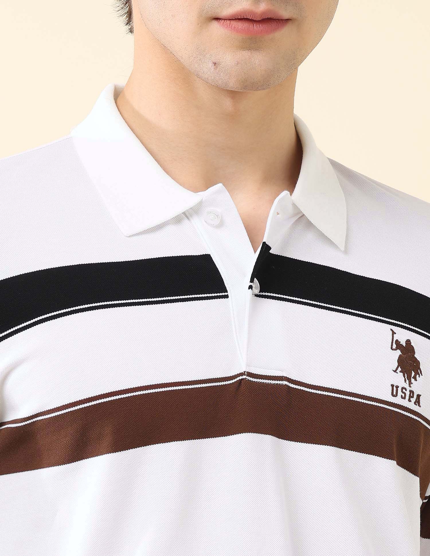 Horizontal Striped Modern Monochrome Polo Shirt White - U.S. Polo Assn. India | Large