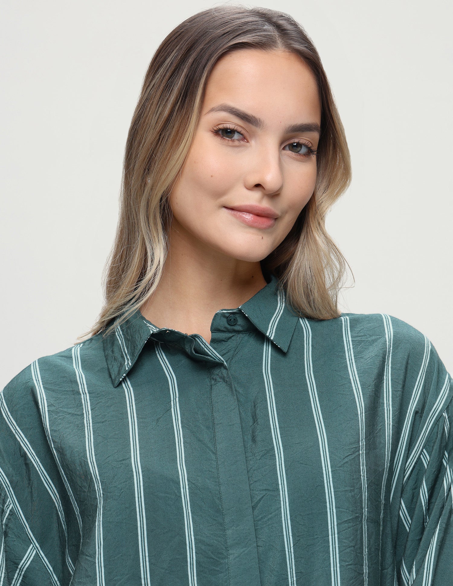 Vertical Striped Boxy Fit Shirt Green - U.S. Polo Assn. India | Large