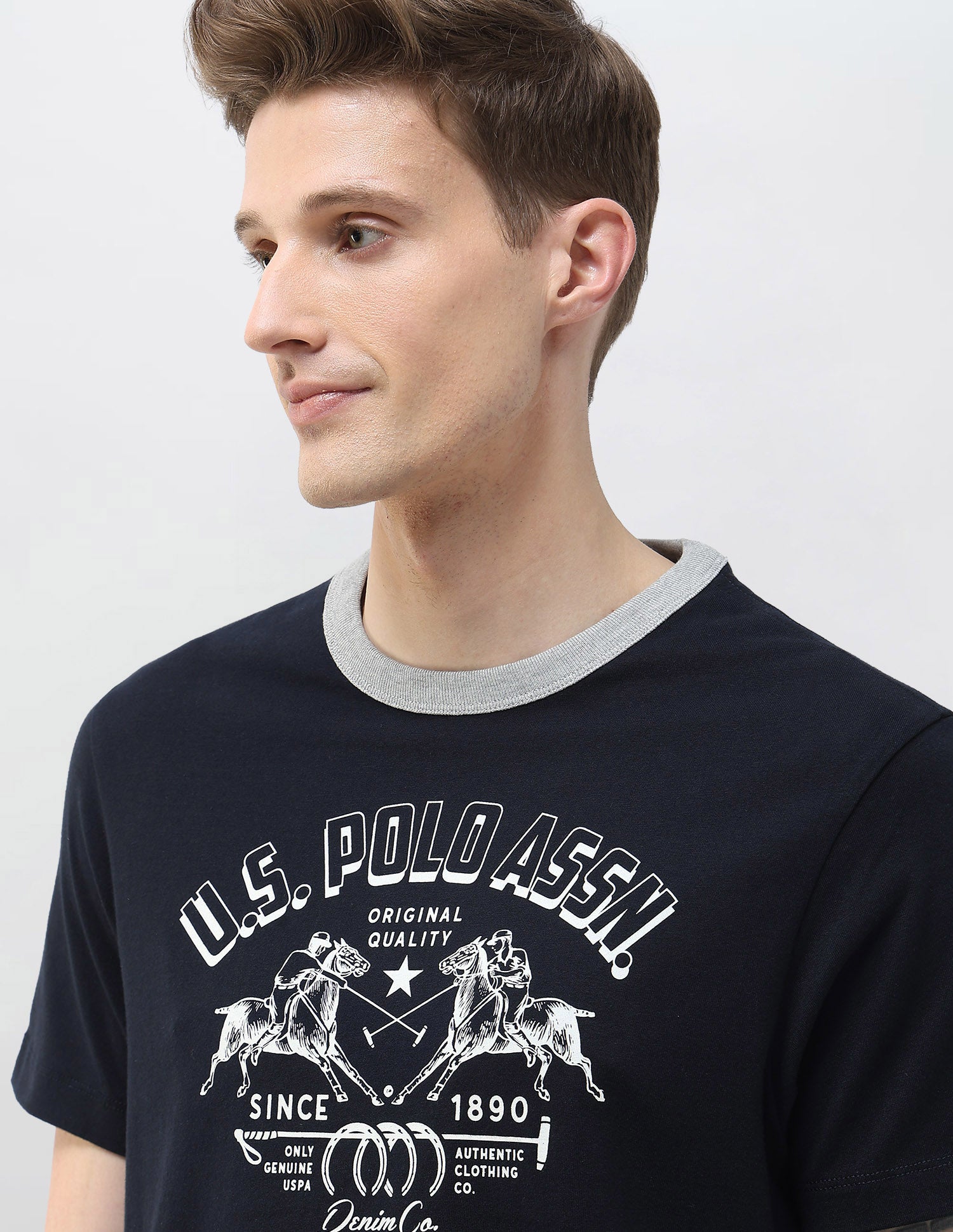 Graphic Brand Printed Motel On The Coast T-Shirt Navy - U.S. Polo Assn. India | Large