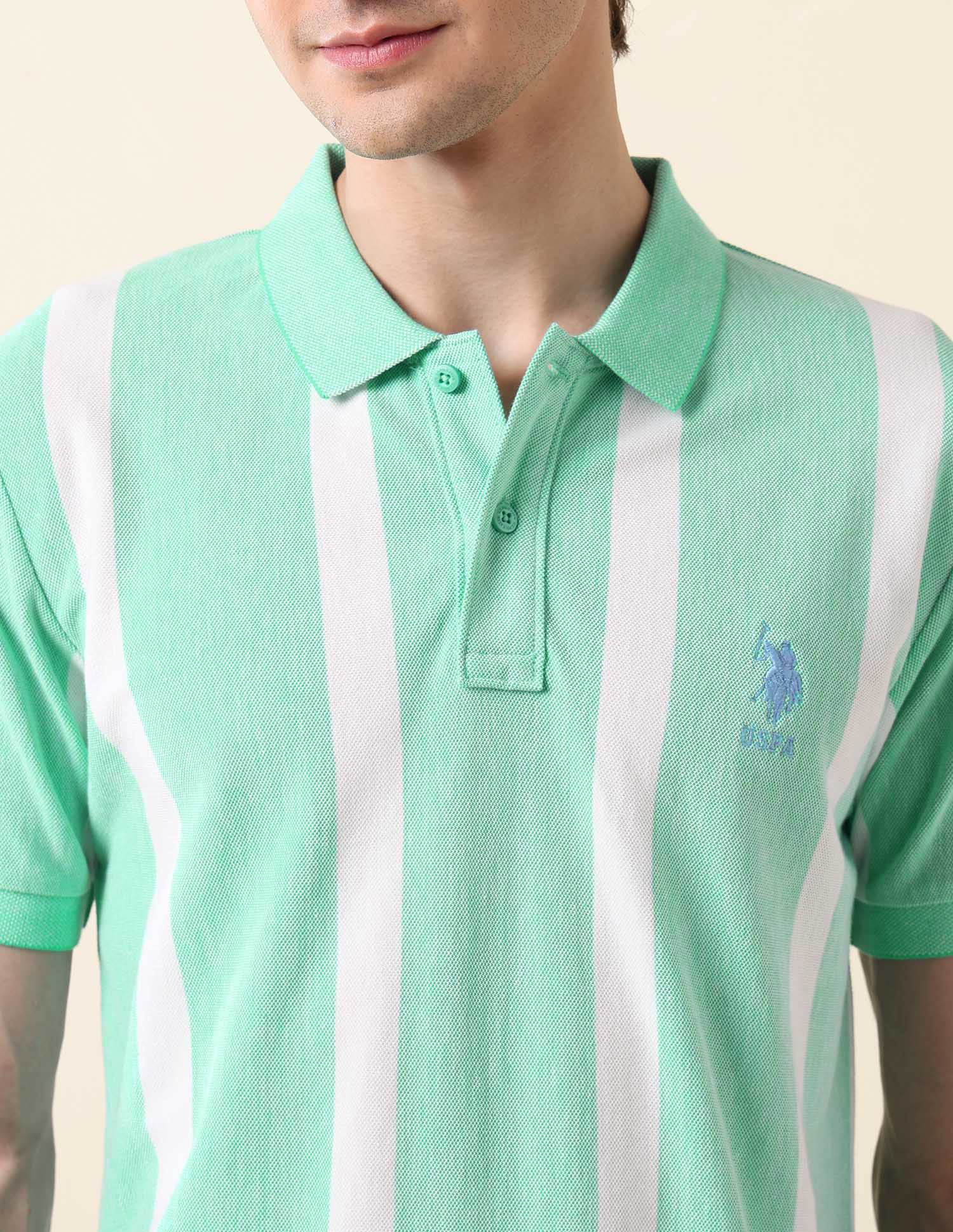 Pure Cotton Summer Splash Polo Shirt Light Green - U.S. Polo Assn. India | Large