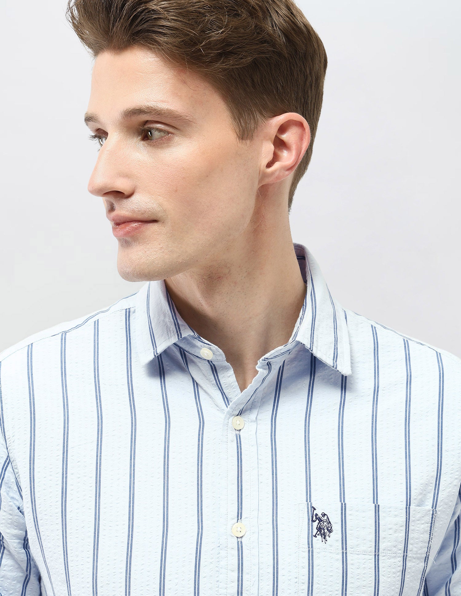Vertical Striped Tailored Fit Shirt Light Blue - U.S. Polo Assn. India | Large