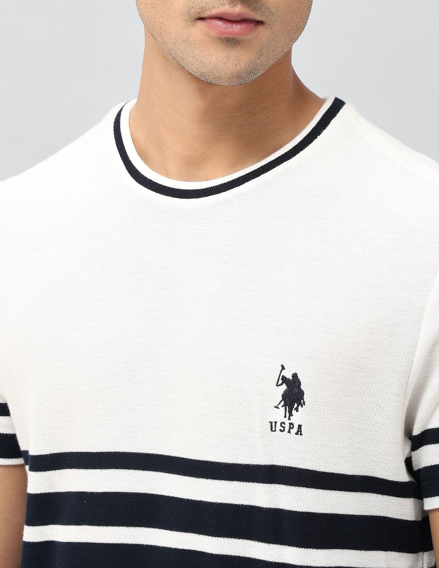 Horizontal Striped Slim Fit T-Shirt Off White - U.S. POLO ASSN. | Large