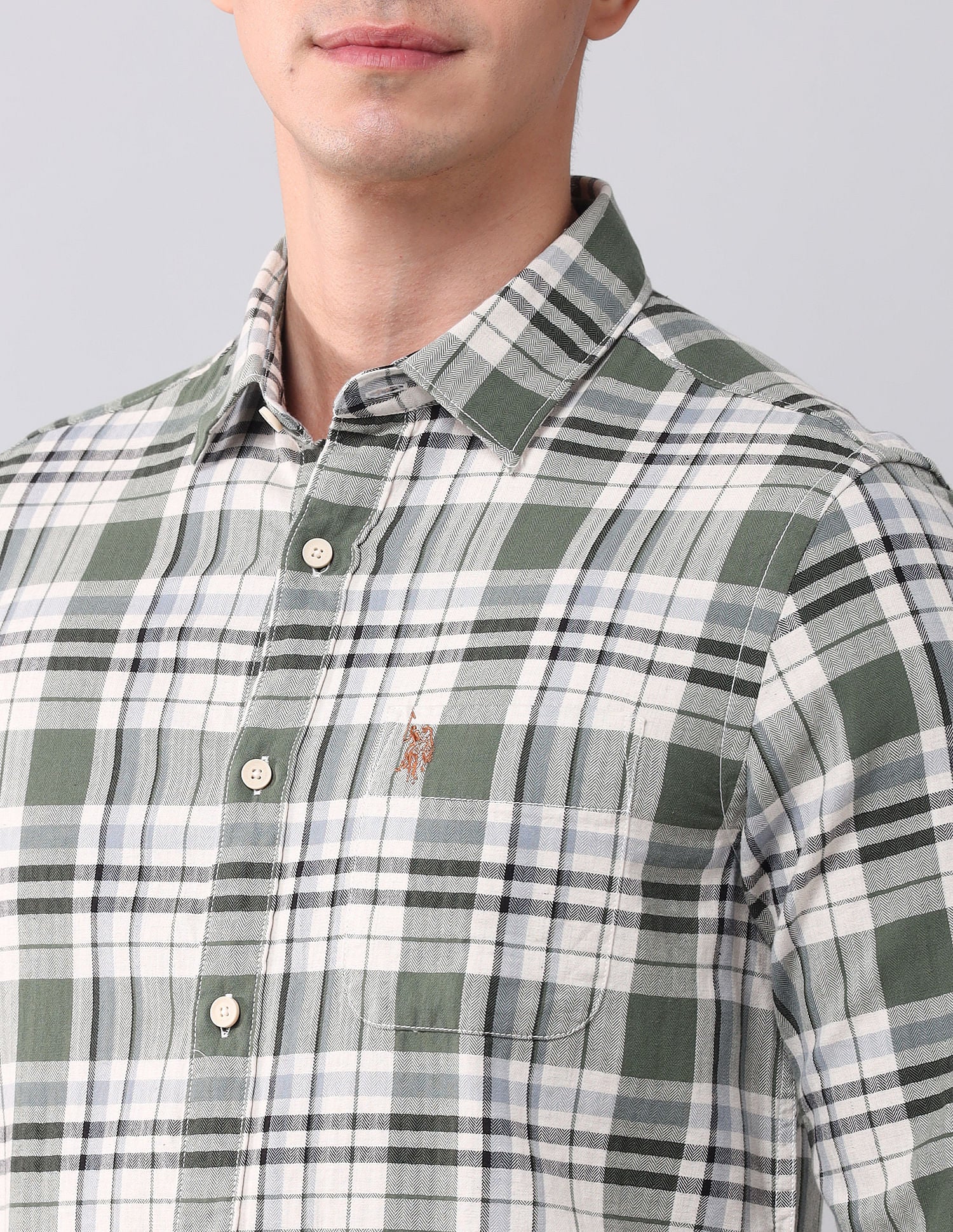 Regular Fit Twill Checked Shirt Olive - U.S. POLO ASSN. | Large