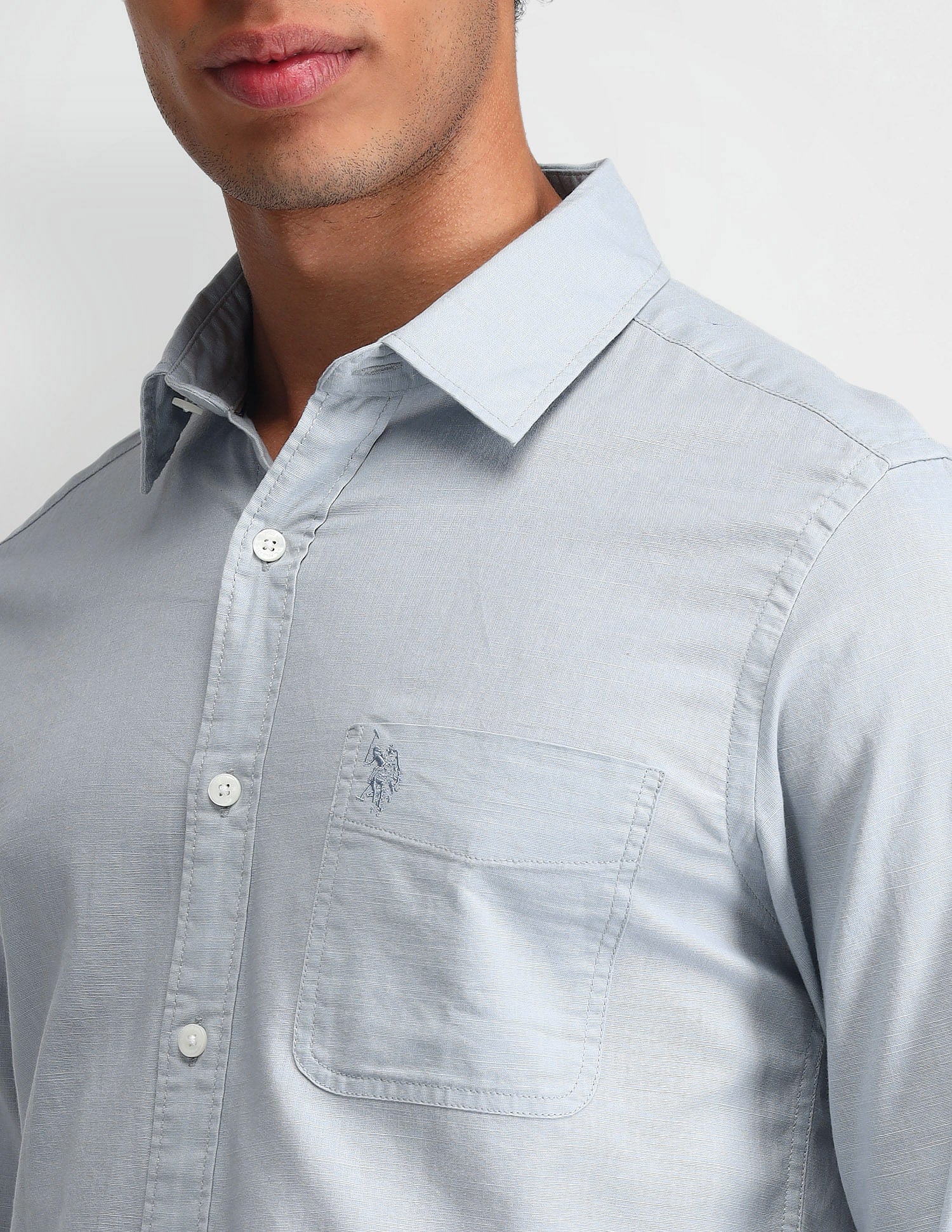Slim Fit Solid Twill Shirt Light Blue - U.S. Polo Assn. India | Large