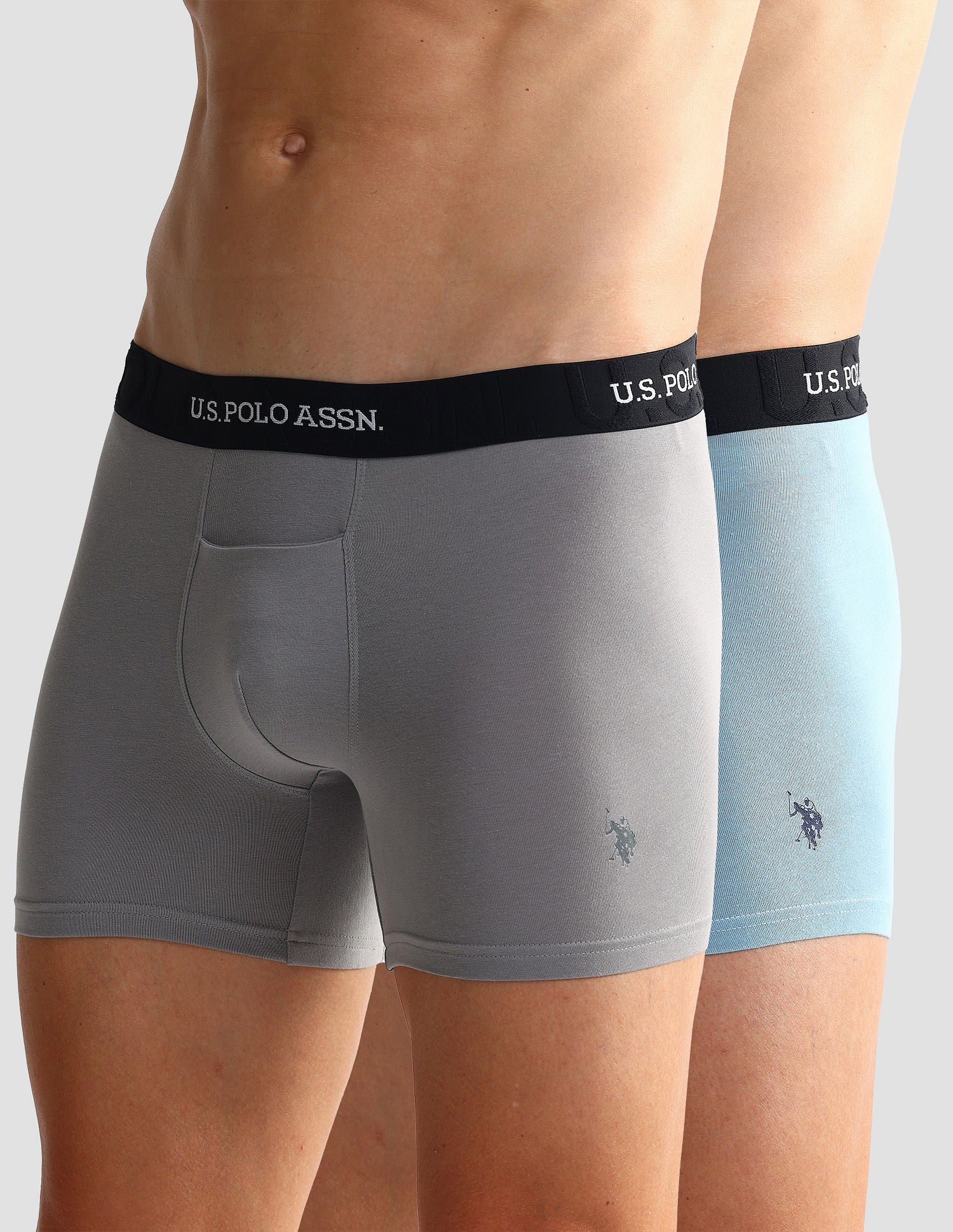 Elastic Waistband Ribbed Solid OET012 Trunks - Pack Of 2 Glacier Lake and Grey - U.S. POLO ASSN. | Large