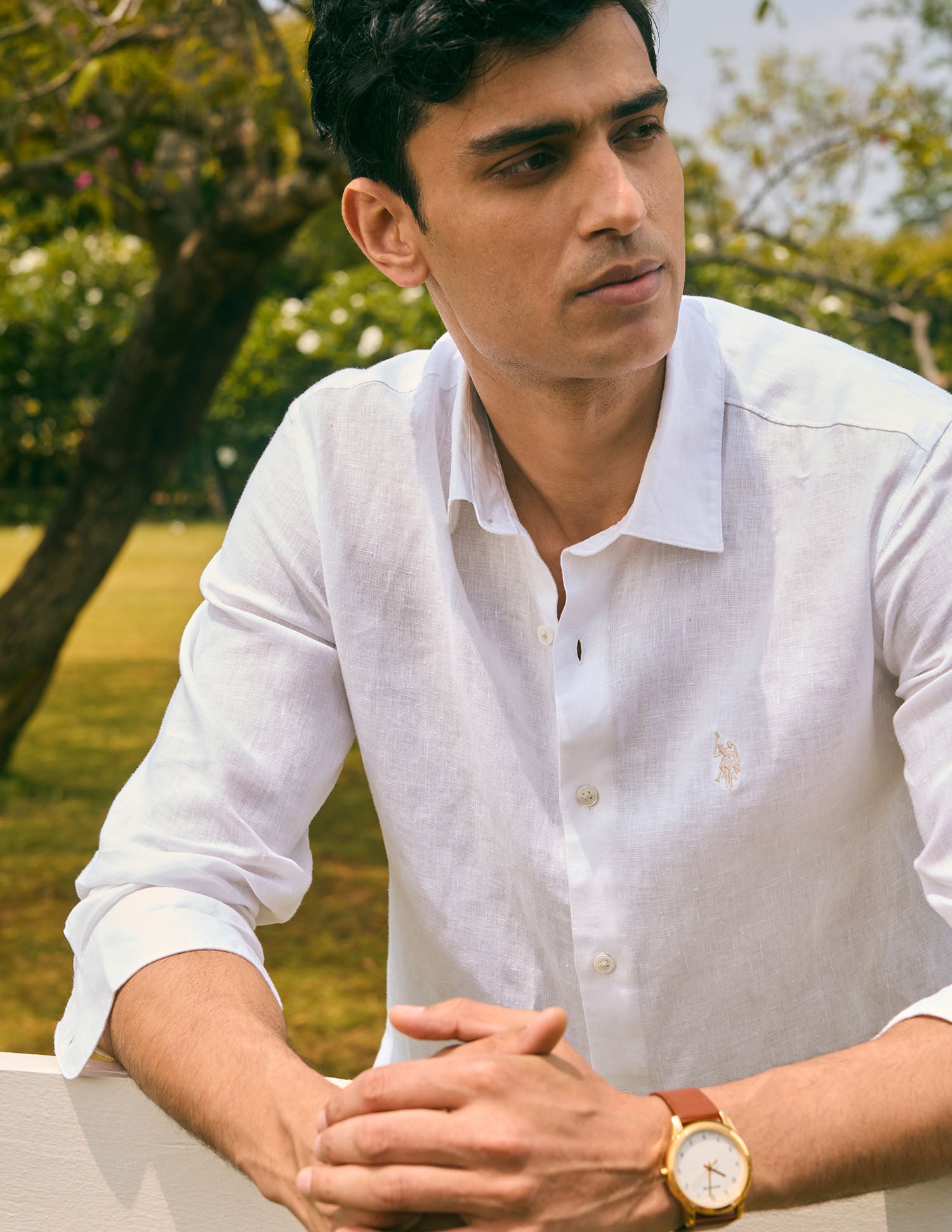 Pacho X Tailored Fit Pure Linen Shirt White - U.S. Polo Assn. India | Large