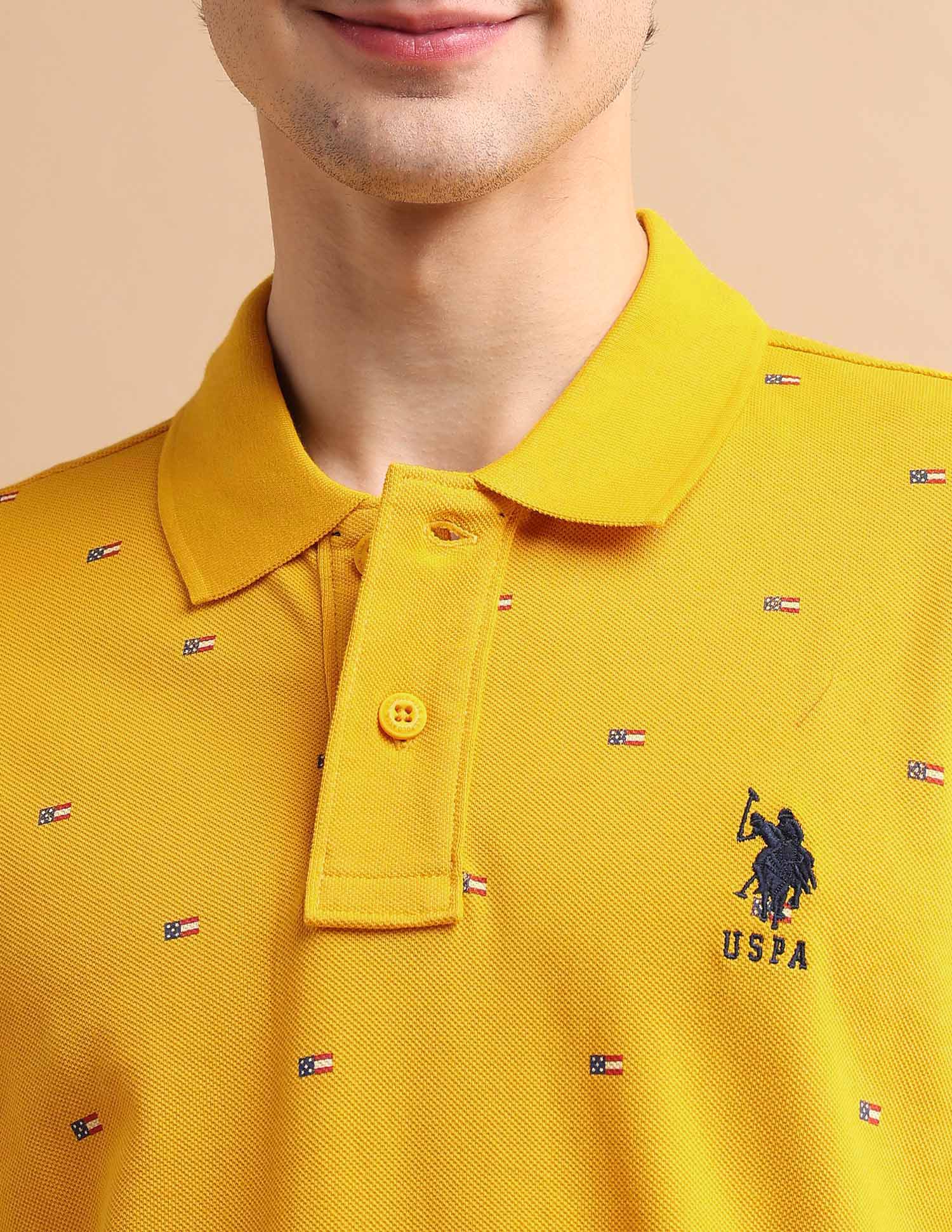 Flag Print Polo Shirt Mustard - U.S. POLO ASSN. | Large