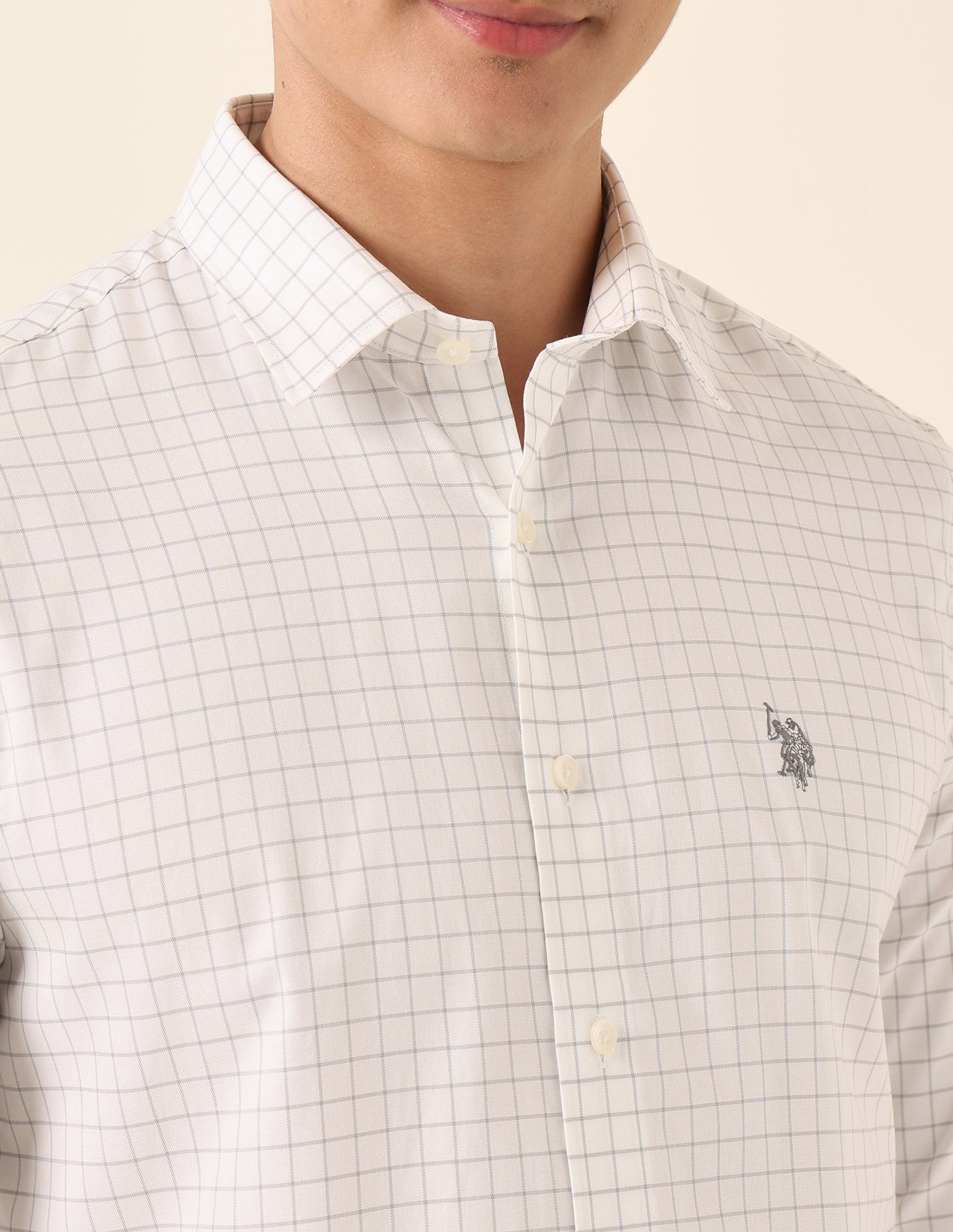 Tailored Fit Graph Checked Shirt Grey - U.S. Polo Assn. India | Large