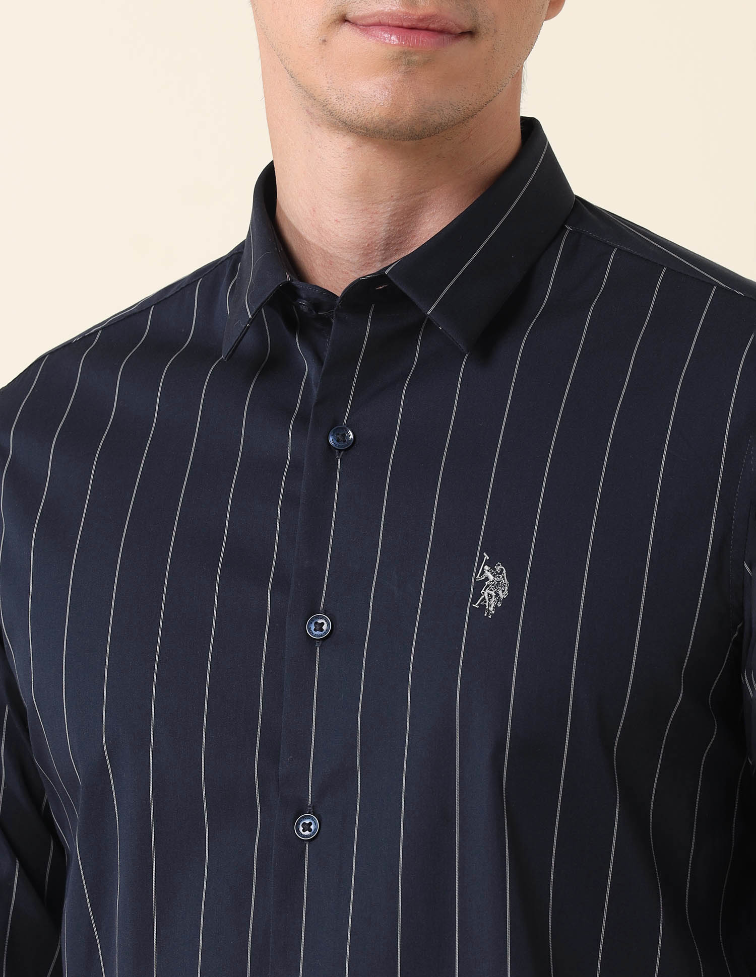 Vertical Striped Tailored Fit Formal Shirt Navy - U.S. Polo Assn. India | Large