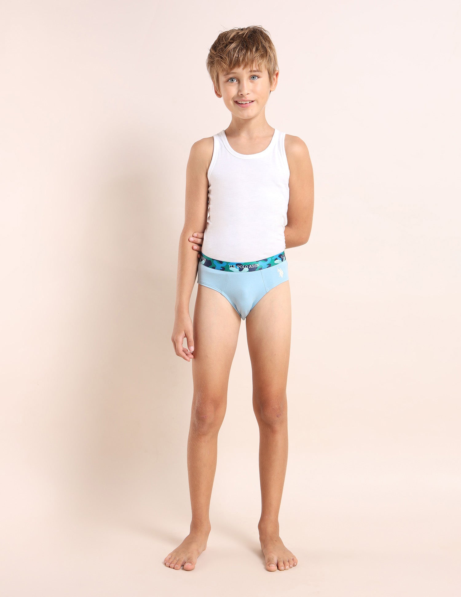 Boys Cotton Spandex Solid Briefs - Pack Of 5 White, Green, Yellow, Purple and Blue - U.S. POLO ASSN. | Large