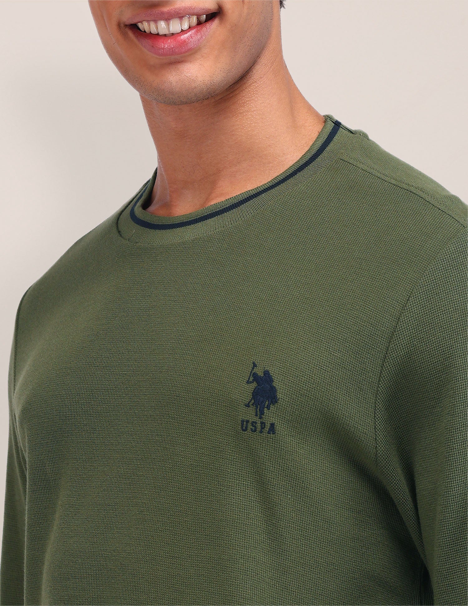 Textured Cotton Polo Shirt Olive - U.S. Polo Assn. India | Large