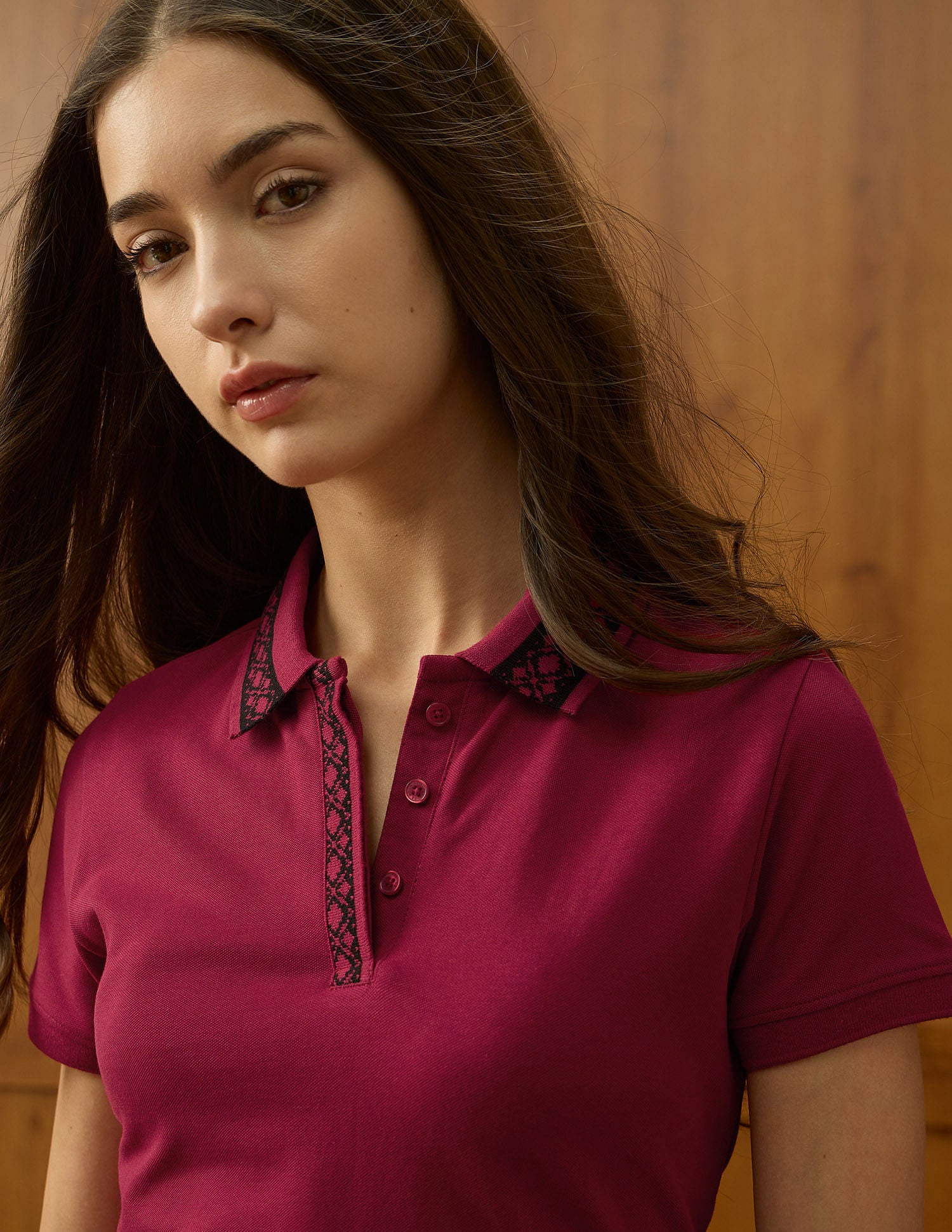 Jacquard Collar Solid Polo Shirt Dark Red - U.S. POLO ASSN. | Large