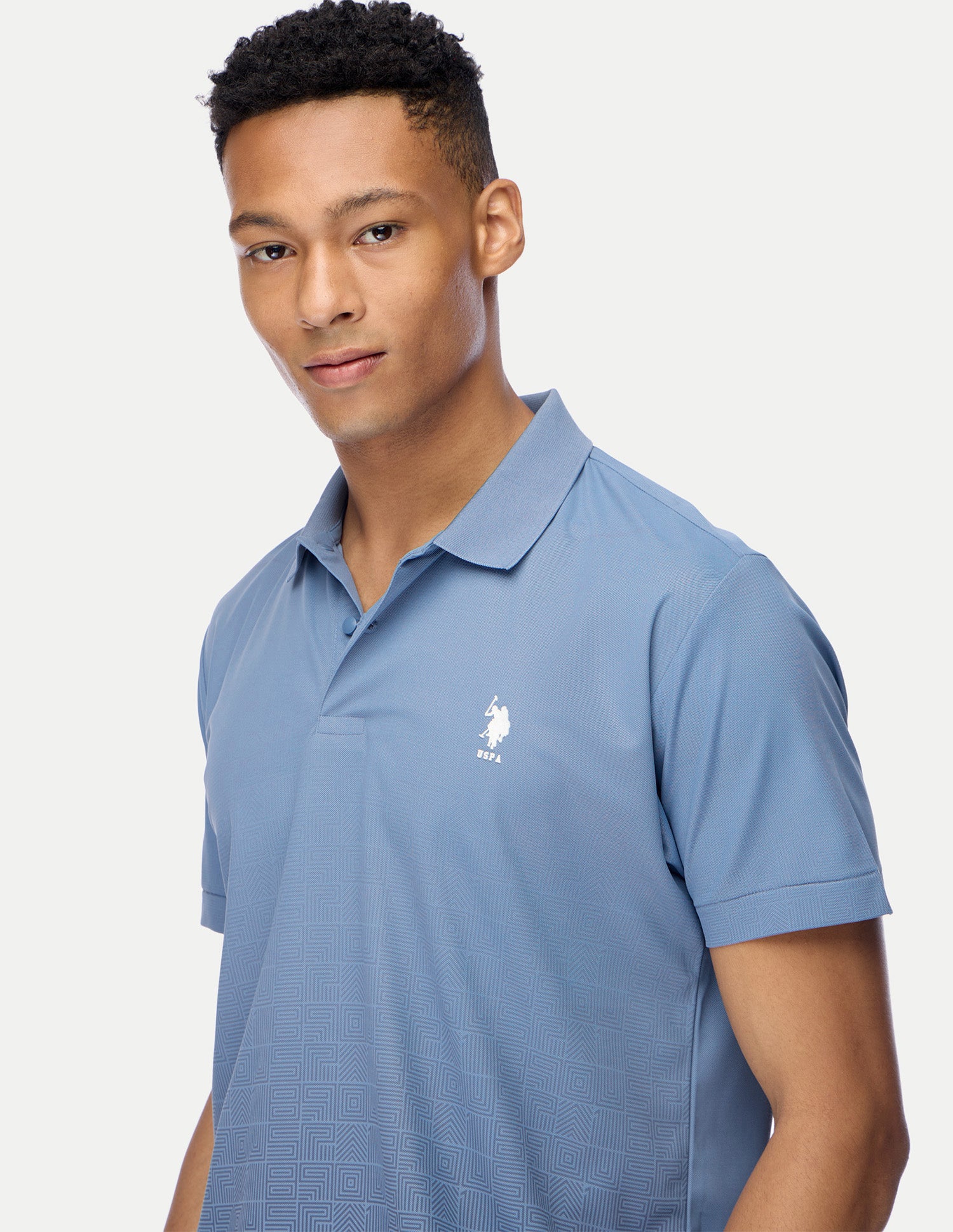 Geometric Printed Regular Fit Active Polo Shirt Blue - U.S. Polo Assn. India | Large