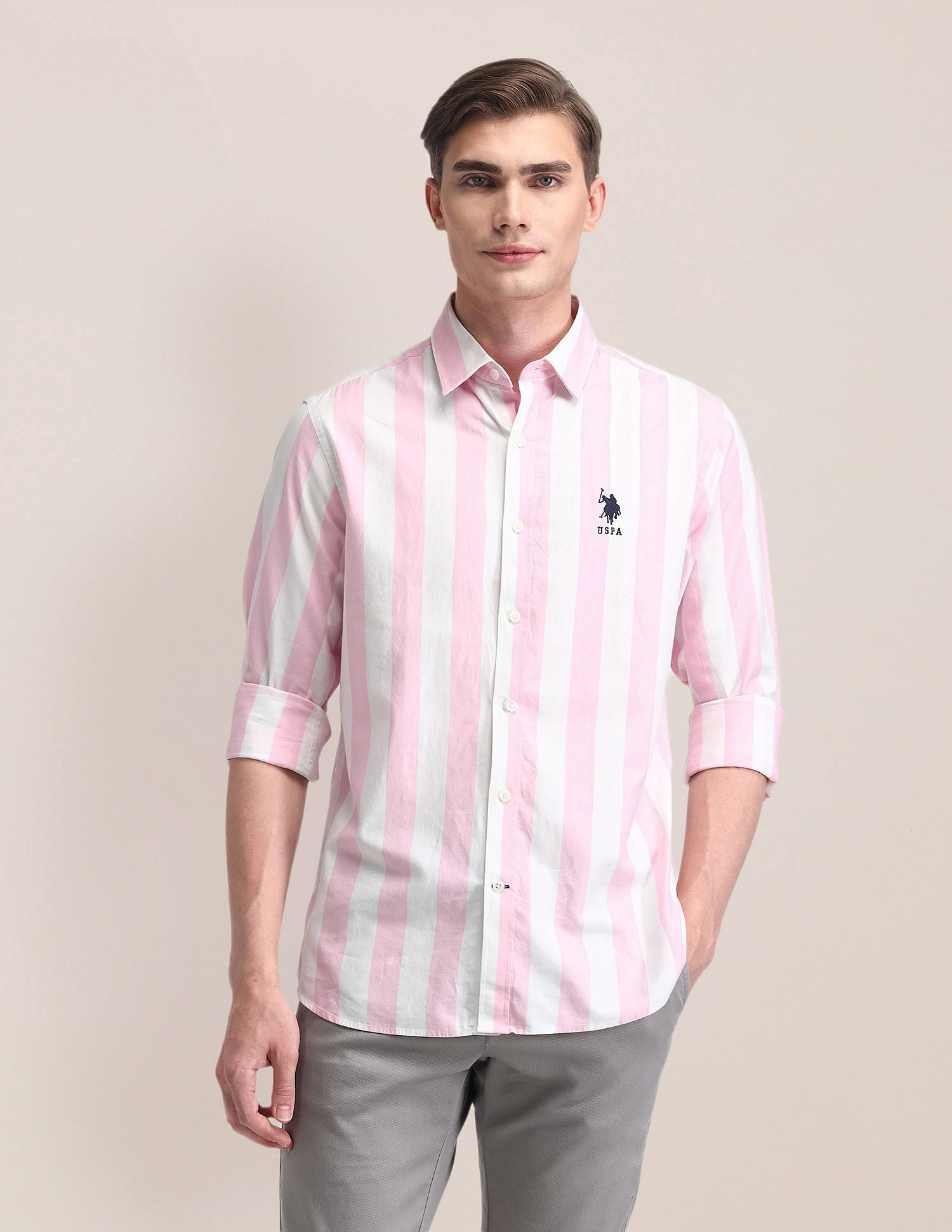 Tailored Vertical Striped Shirt Pink - U.S. POLO ASSN. | Large