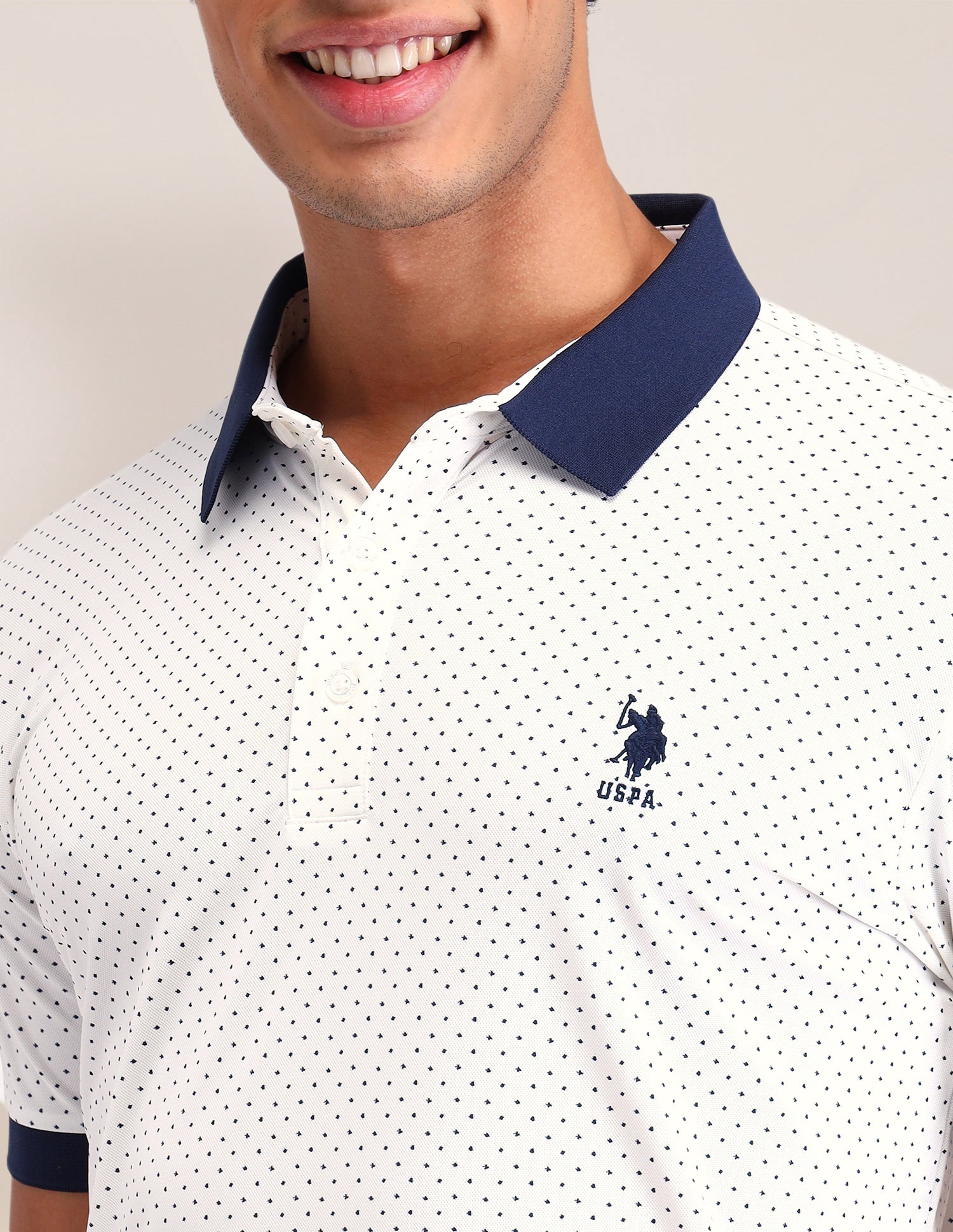 Geometric Printed Slim Fit Polo Shirt White - U.S. Polo Assn. India | Large