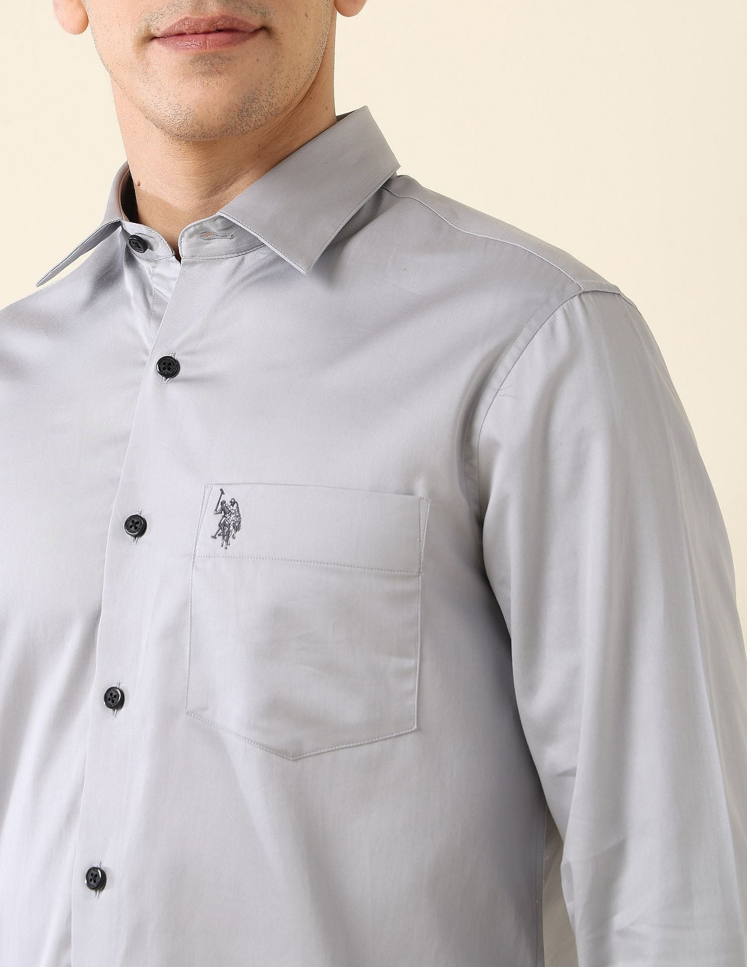 Tailored Fit Satin Shirt Light Grey - U.S. Polo Assn. India | Large