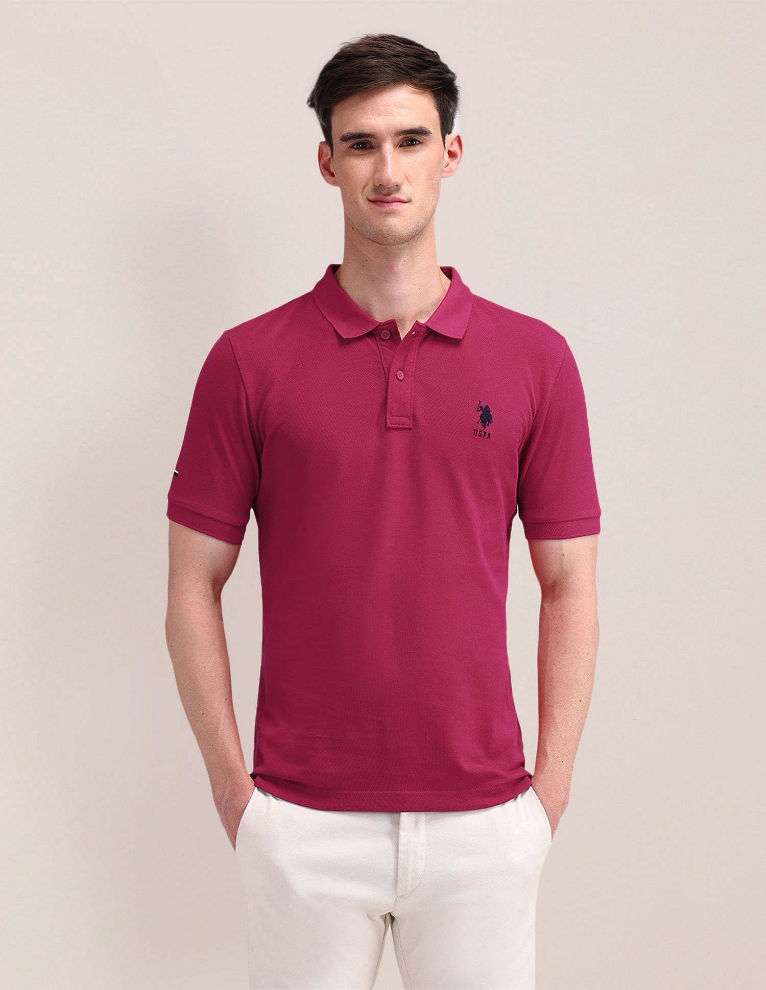 Solid Slim Fit Polo Shirt Pink - U.S. POLO ASSN. | Large