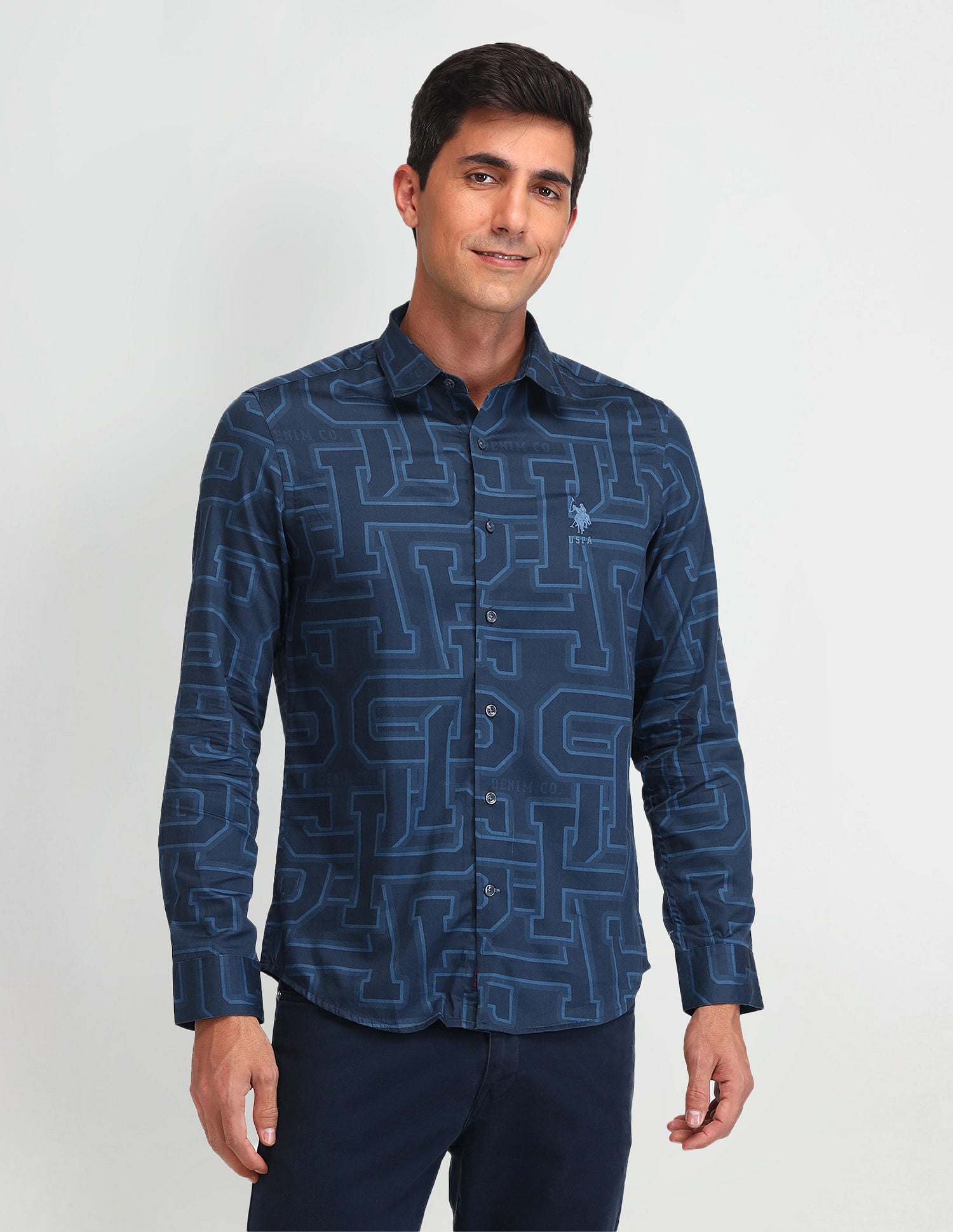 Slim Fit Twill Shirt Navy - U.S. Polo Assn. India | Large