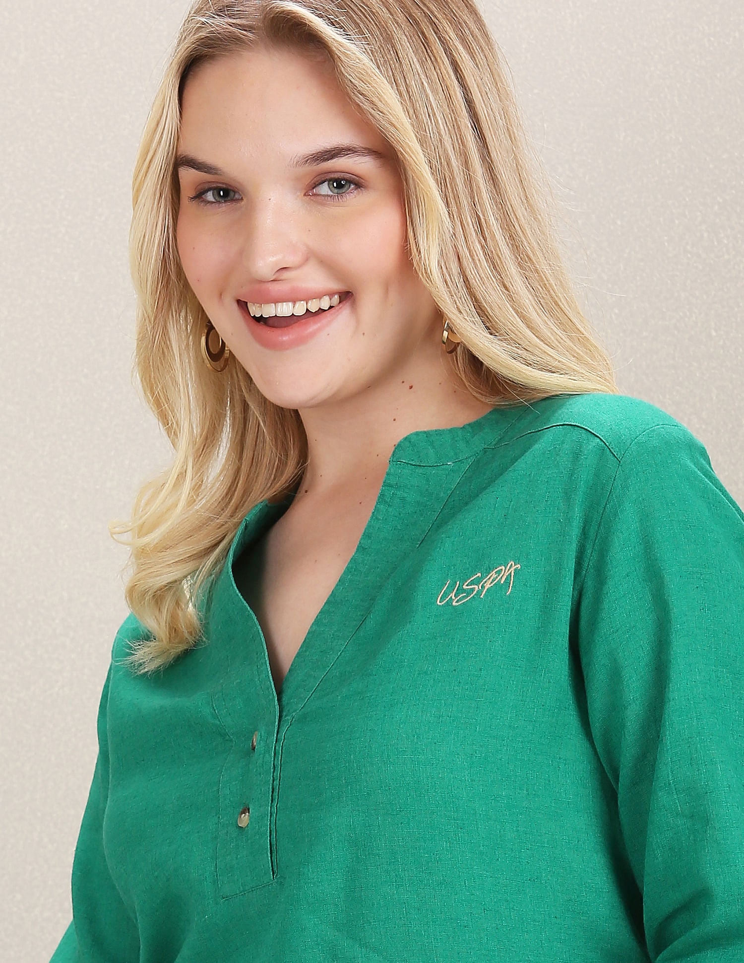 Mandarin Collar Solid Top Green - U.S. Polo Assn. India | Large
